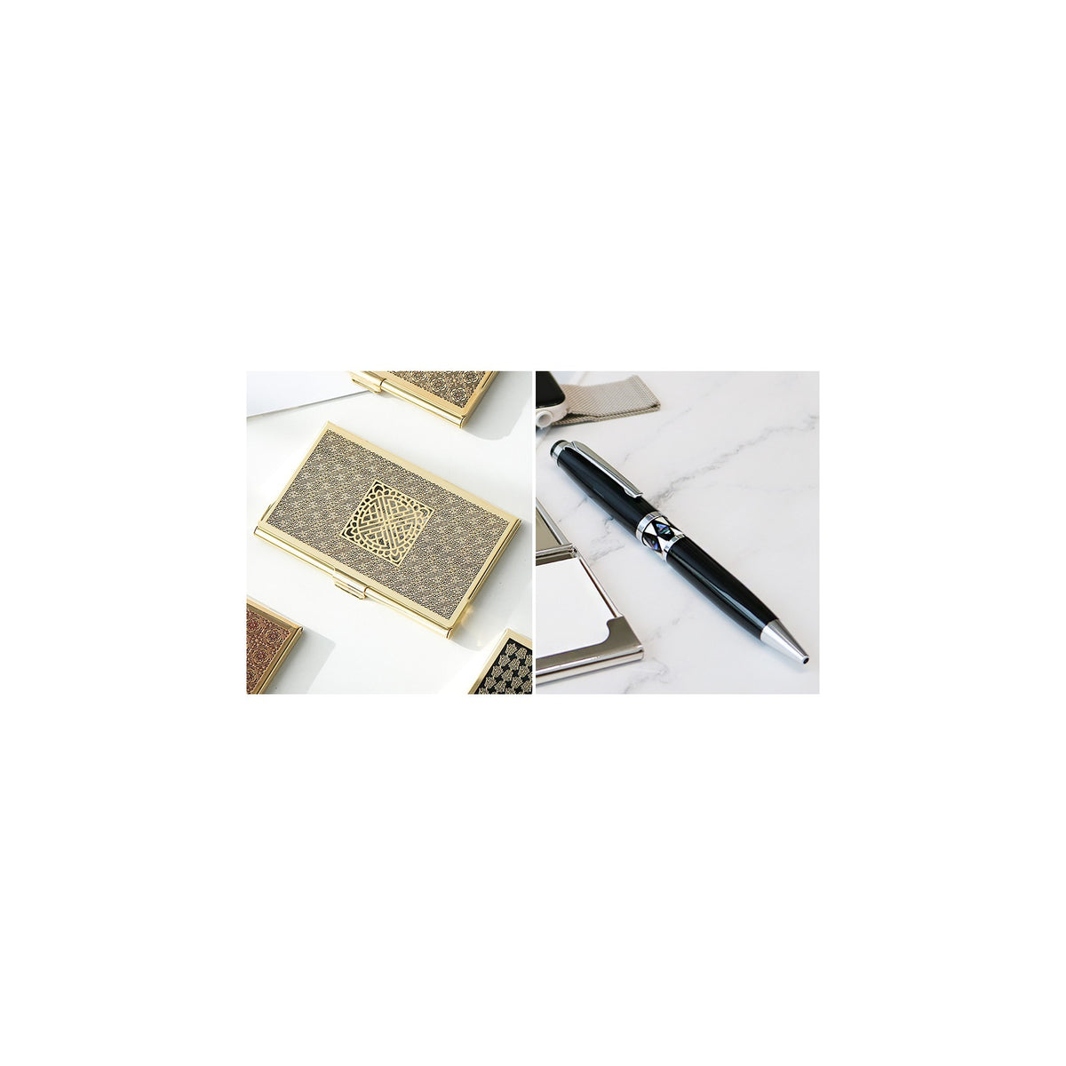 2-Piece Set: Gold Metal Business Card Najeon Gift Pen – detail view 2 [KS-CUT:P0000KSM:4b0d5e1474ba]