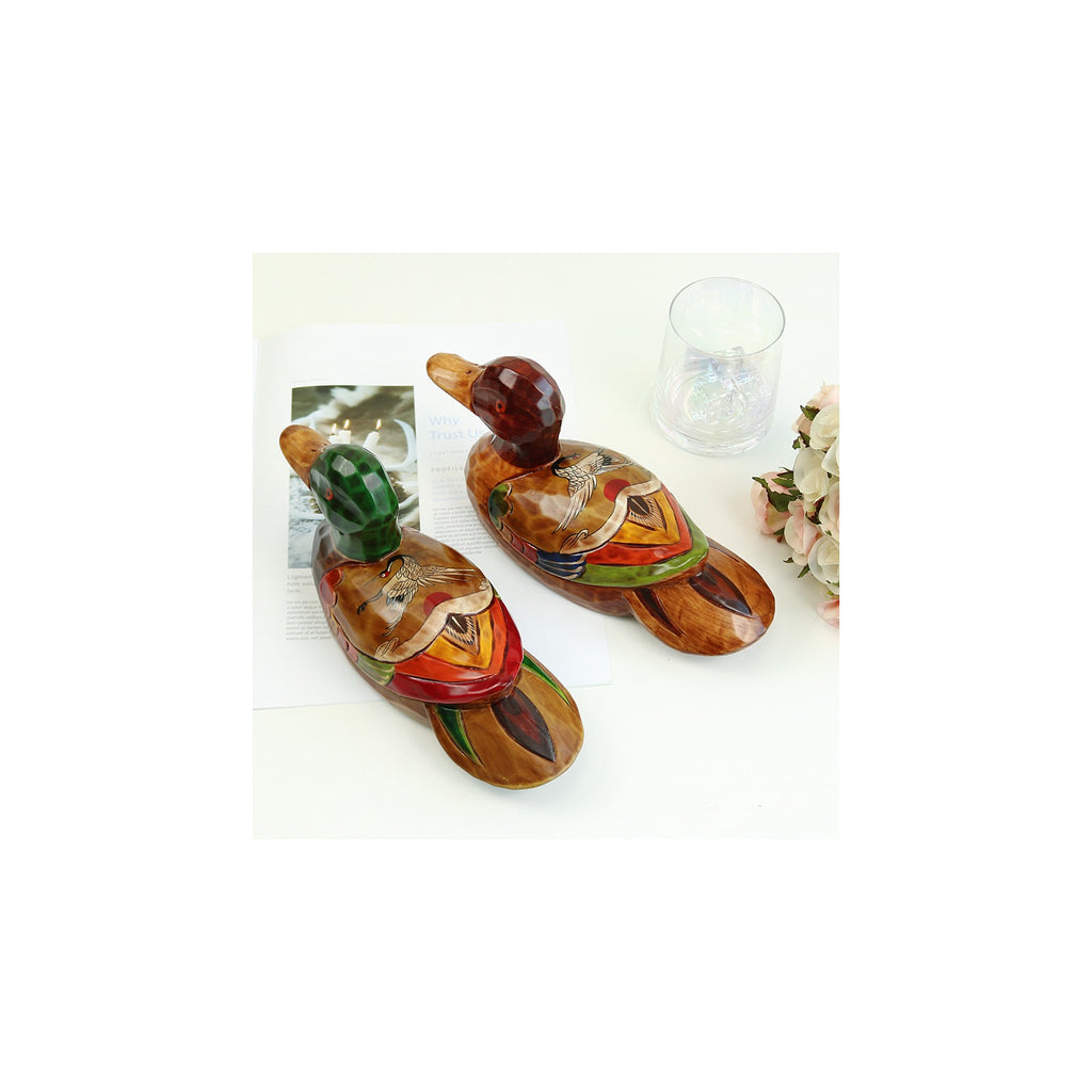 Traditional Wood Carved Mandarin Duck Set (Crane) Large Wood Carved Box Dragon – detail view 2 [KS-CUT:P0000IKE:e31a501dbfb0]