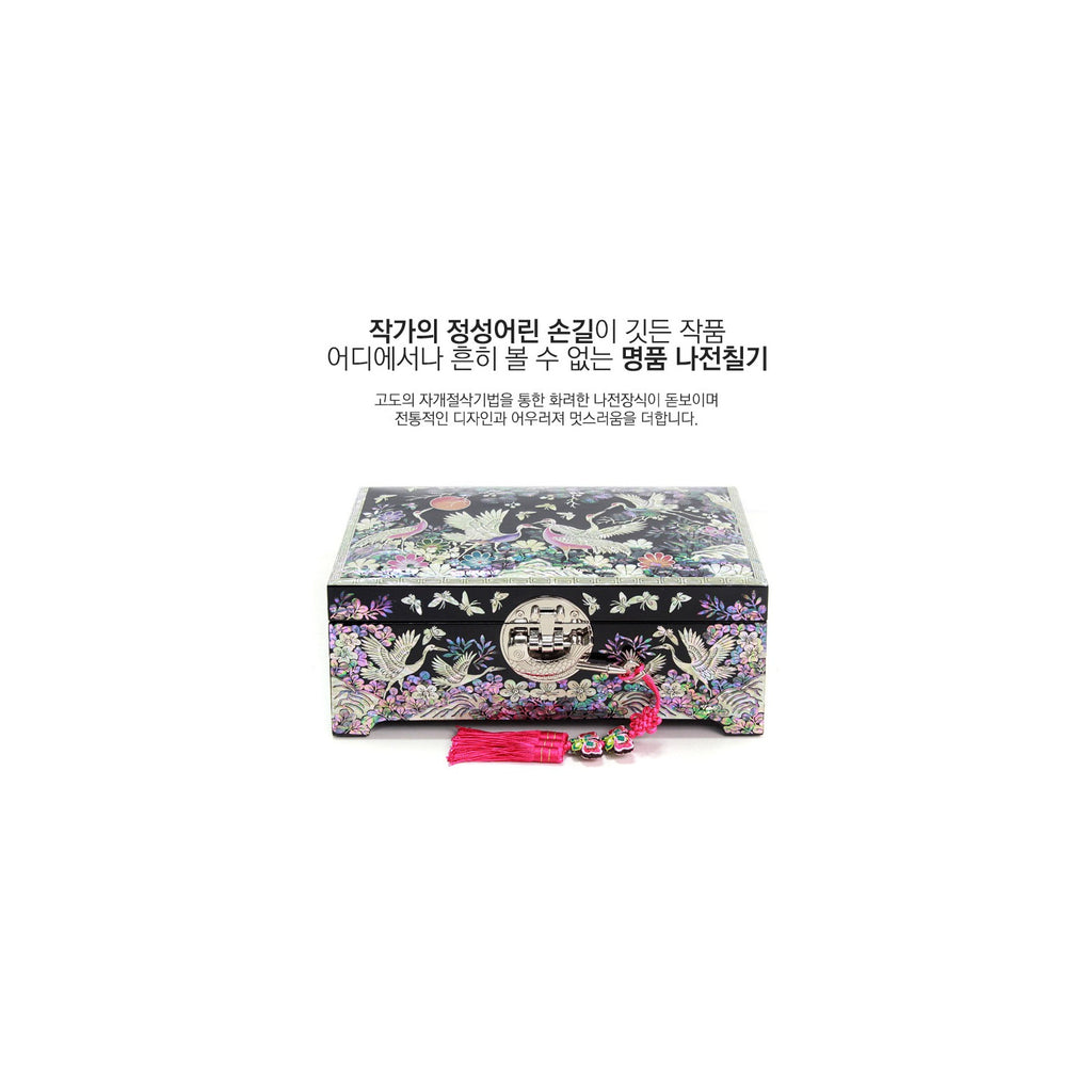 Premium Najeonchilgi Pine & Crane Mother of Pearl Jewelry Box (Black) Jewelry Box Yedan Wedding Gift Box, 24 cm (Master Artisan Jang Tae-bok) – detail view 3 [KS-CUT:P0000RJF:3e33c1183b5a]