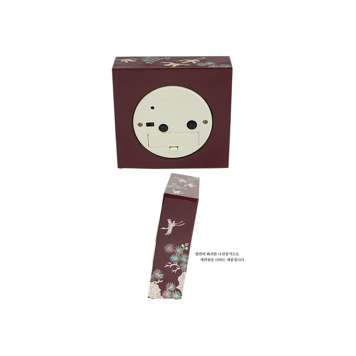 Masterpiece Najeon Square Pine & Crane (Red) Desk Dragon Clock (Master Artisan Jang Tae-bok) – detail view 3 [KS-CUT:P0000ECB:60a4780dc1b7]