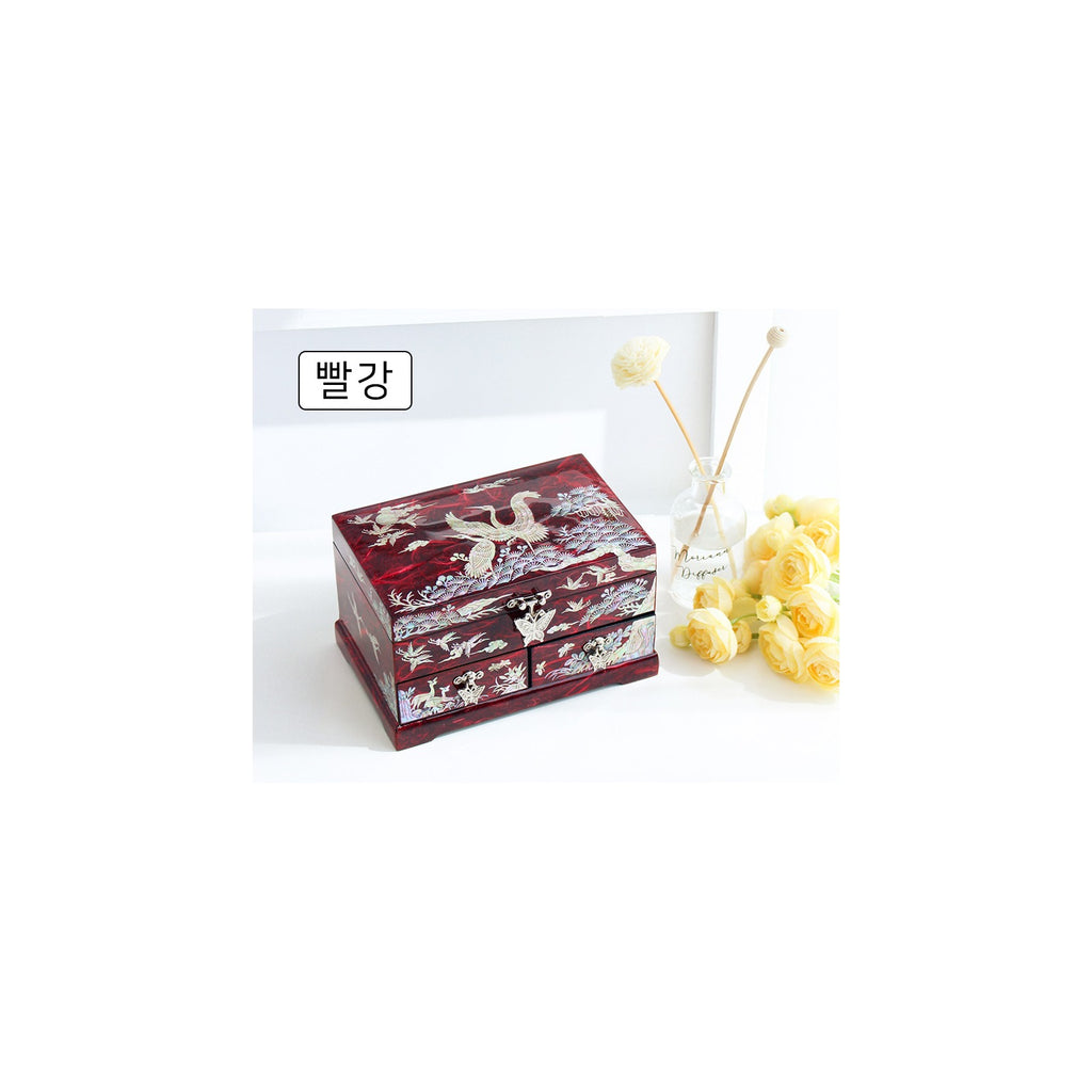 Najeonchilgi 1 Tier Hanji Pine & Crane 2 Drawer Mother of Pearl Jewelry Box Jewelry Box – detail view 3 [KS-CUT:P0000TRF:e7ec658cf546]