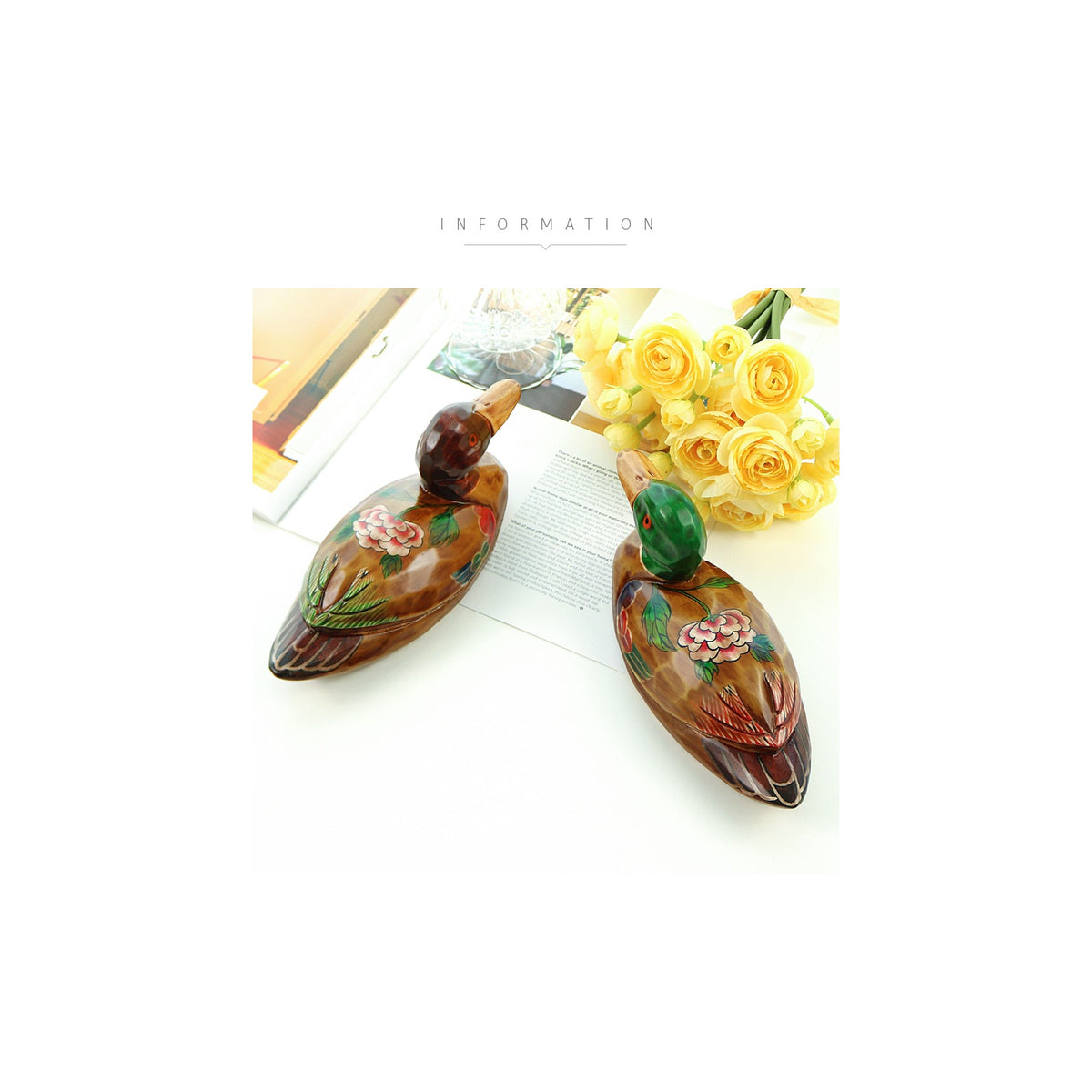 Premium Peony Duck Set (Medium) Wood Carved Wedding Pyebaek Box Dragon – detail view 3 [KS-CUT:P0000IWB:c8512f93c637]