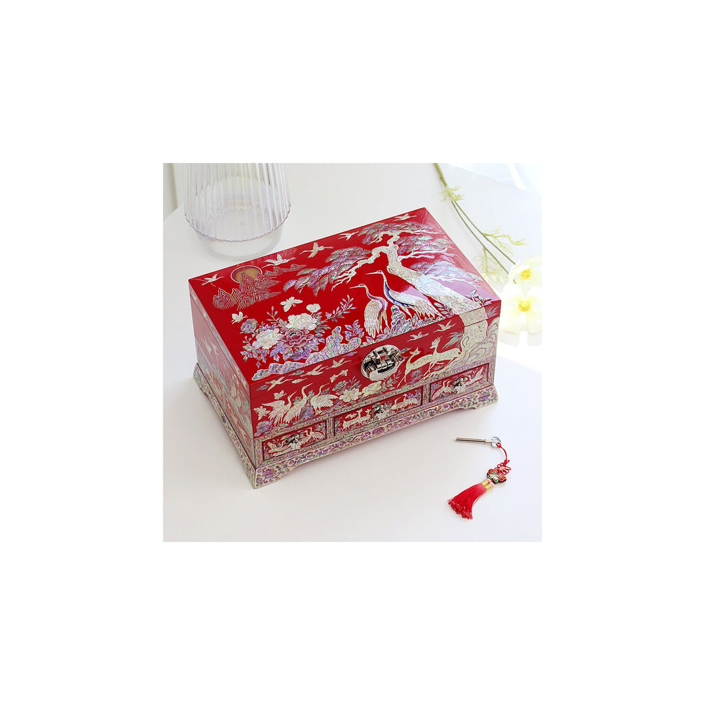 Premium Najeonchilgi Drawer Flower Pine & Crane Saju Jewelry Box Red Jewelry Box Yedan Wedding Gift Box, 32 cm – detail view 3 [KS-CUT:P0000SYX:6ea2c8ed3a58]