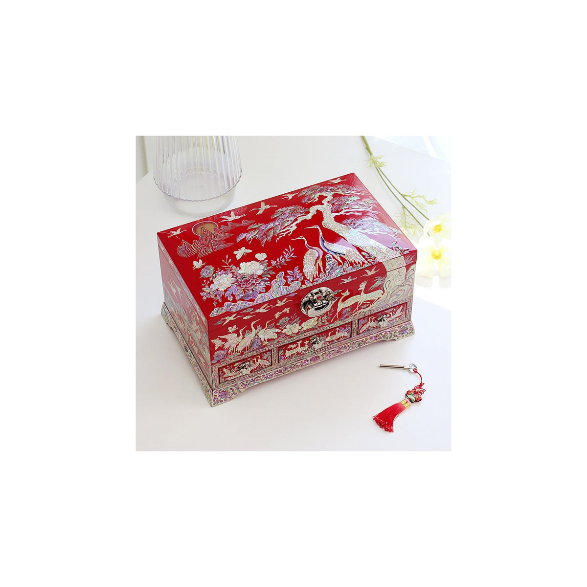 Premium Najeonchilgi Drawer Flower Pine & Crane Saju Jewelry Box Red Jewelry Box Yedan Wedding Gift Box, 32 cm – detail view 3 [KS-CUT:P0000SYX:6ea2c8ed3a58]