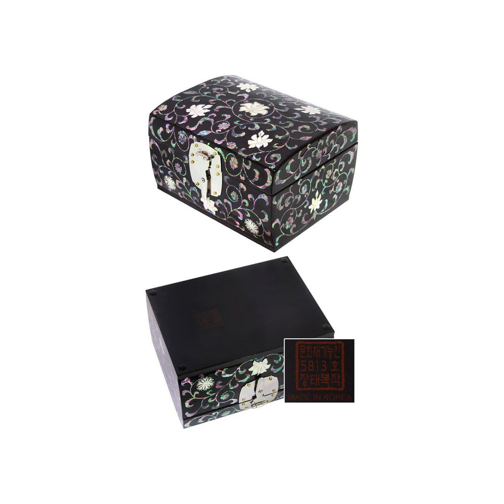 Najeonchilgi Black Lacquer Peony Arabesque 2 Tier Mother of Pearl Jewelry Box Jewelry Box, 16 cm (Master Artisan Jang Tae-bok) – detail view 3 [KS-CUT:P0000MGN:f3fa44baa354]