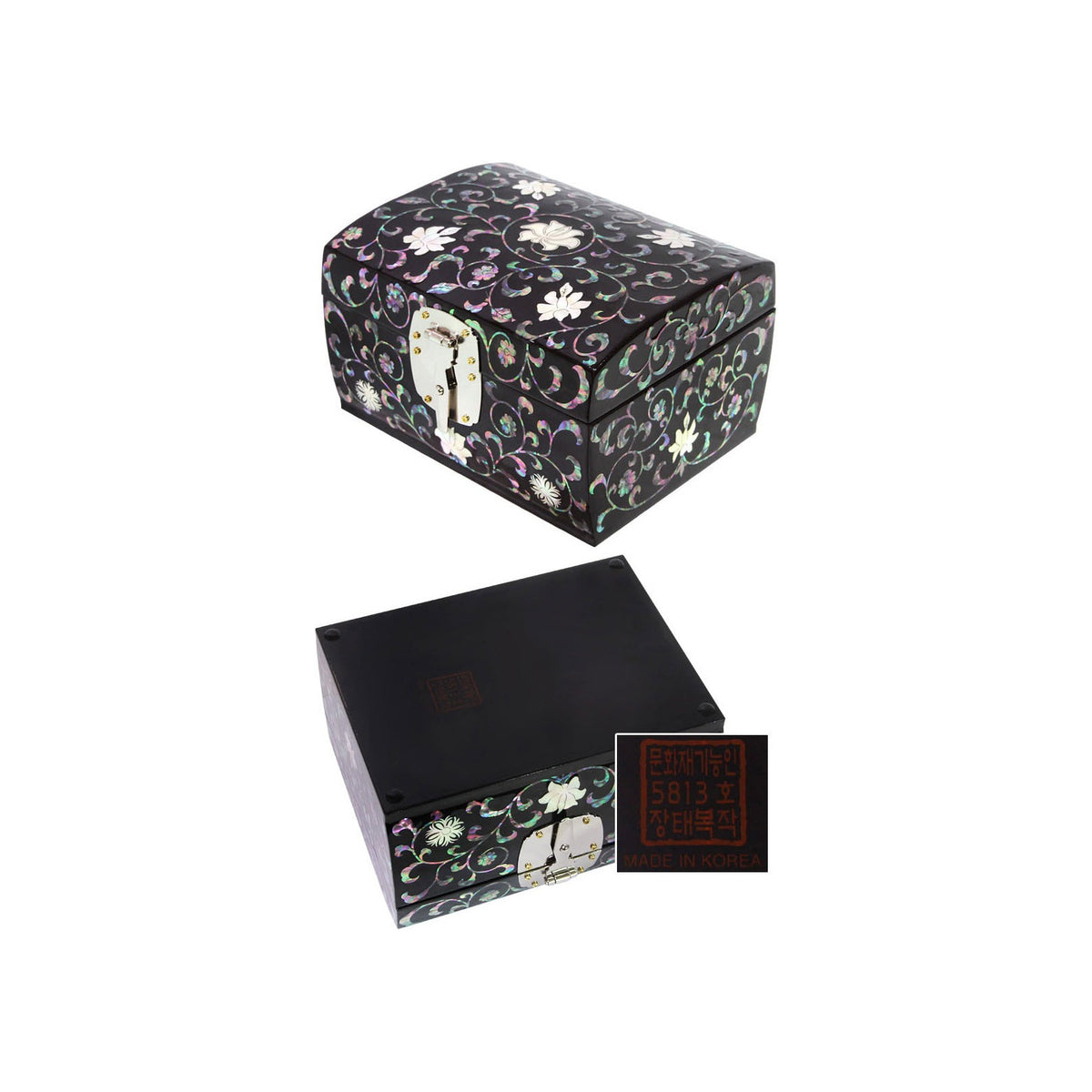 Najeonchilgi Black Lacquer Peony Arabesque 2 Tier Mother of Pearl Jewelry Box Jewelry Box, 16 cm (Master Artisan Jang Tae-bok) – detail view 3 [KS-CUT:P0000MGN:f3fa44baa354]