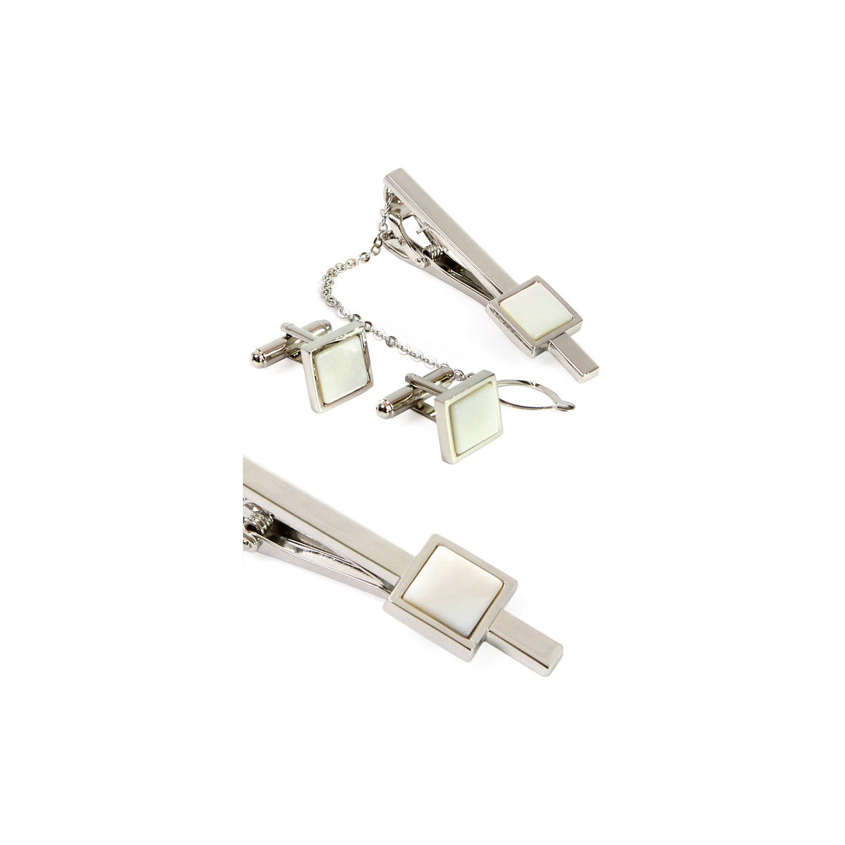 Premium Square Mother of Pearl Tie Pin 2 Bell Set – detail view 3 [KS-CUT:P0000MEM:bd4bb9d62636]