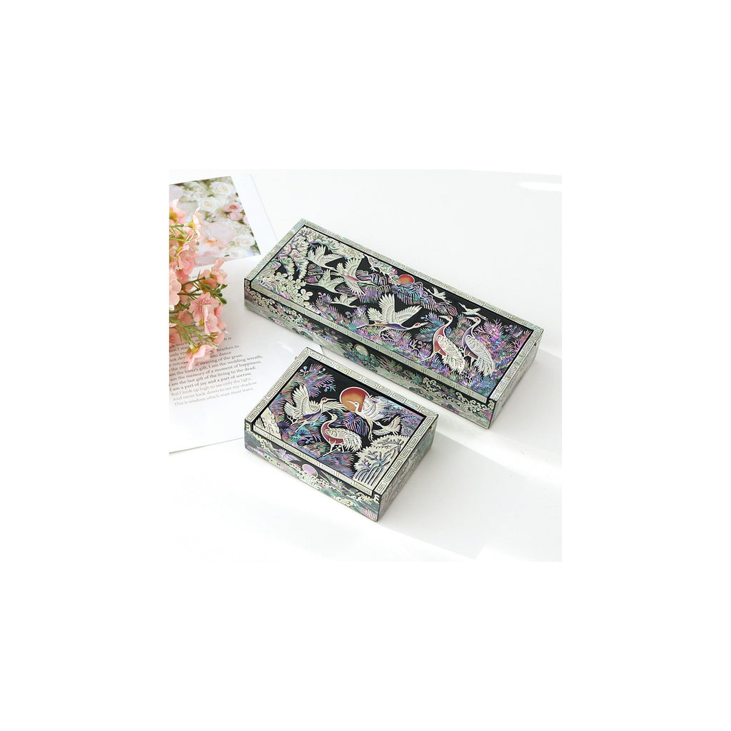 2-Piece Set: Premium Najeon Auto Open Pine & Crane Pen Case Business Card Case (Master Artisan Jang Tae-bok) – detail view 4 [KS-CUT:P0000KGS:1031595b2181]