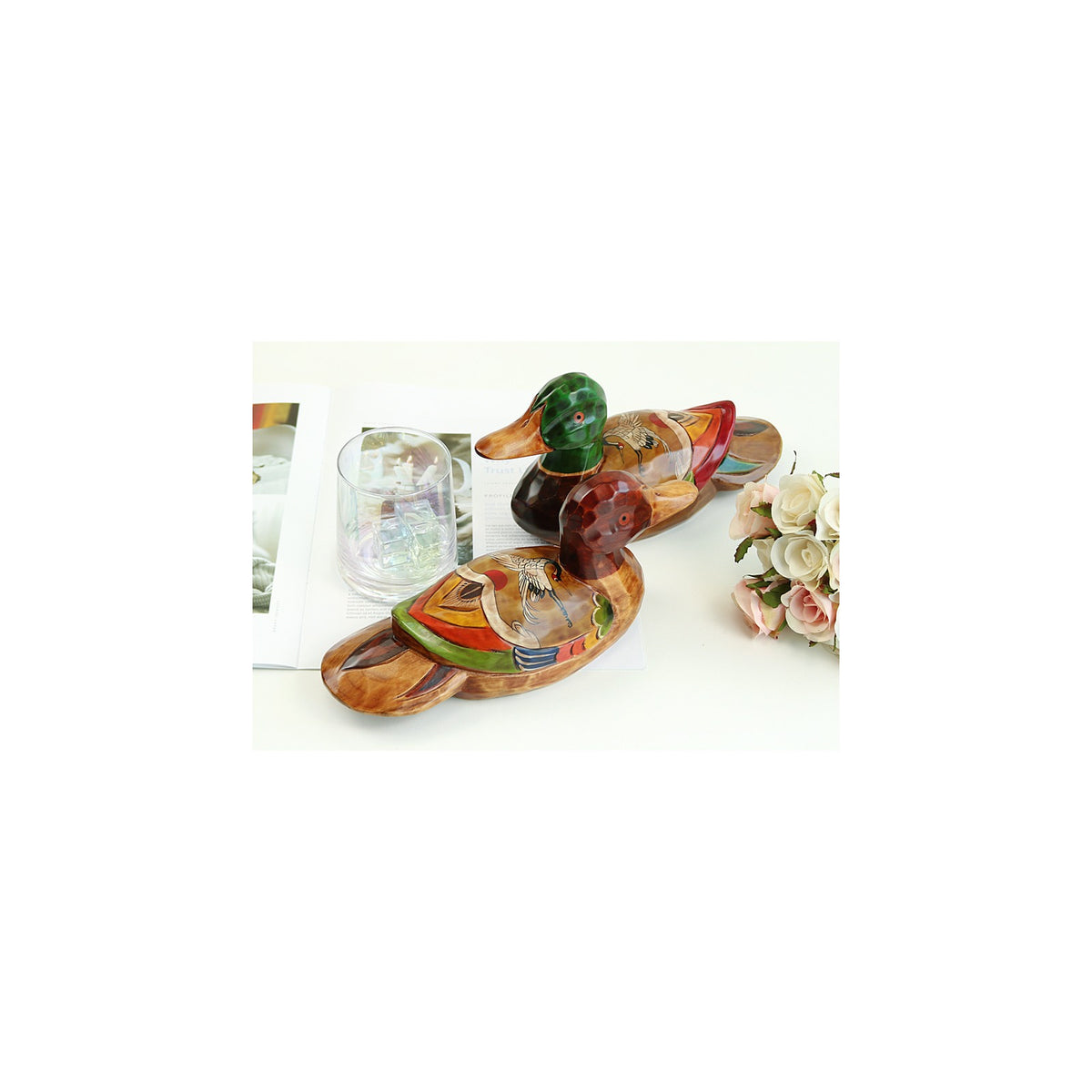 Traditional Wood Carved Mandarin Duck Set (Crane) Large Wood Carved Box Dragon – detail view 4 [KS-CUT:P0000IKE:0784fd66b393]