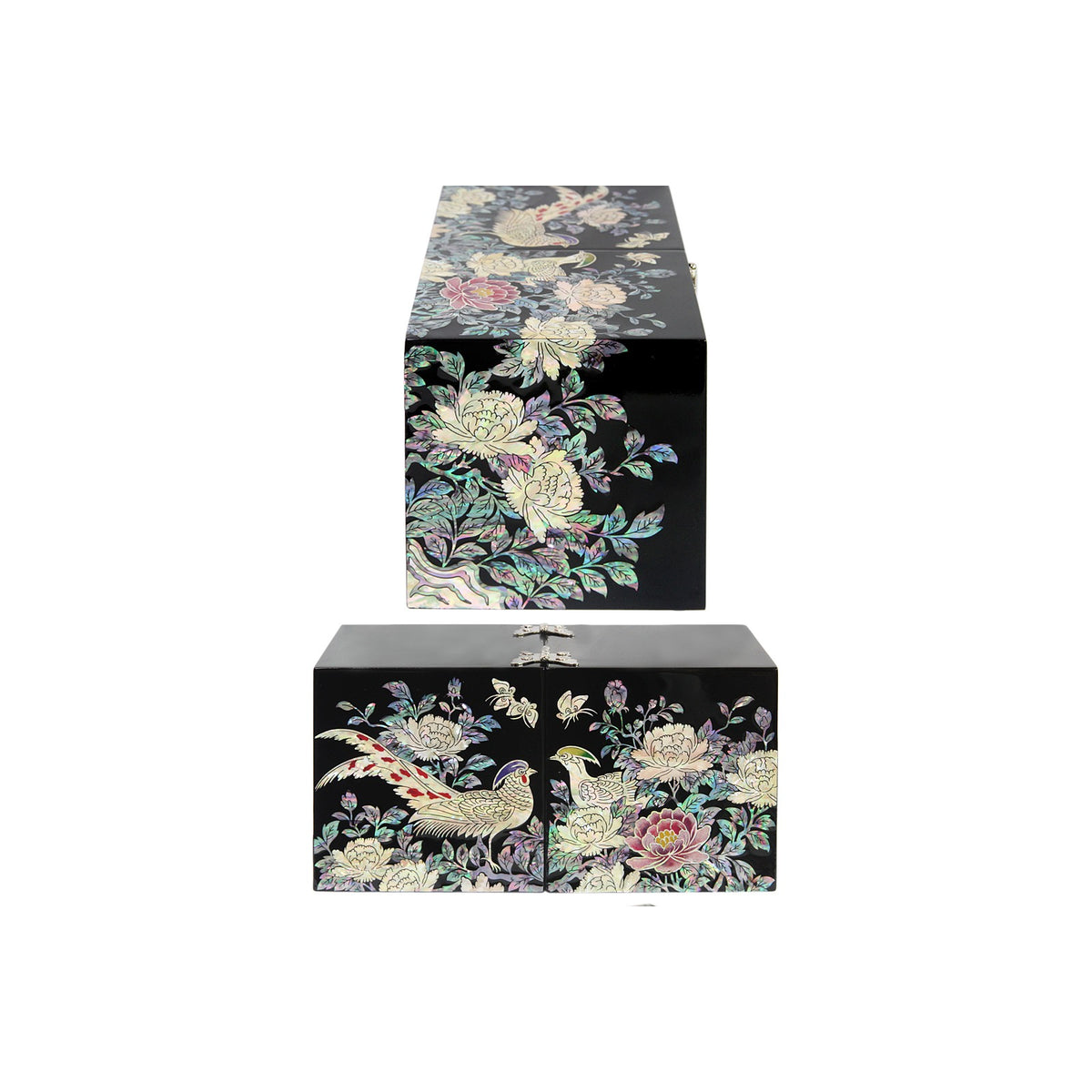 Premium Najeonchilgi Double Lidded Large (Golden Pheasant Peony Black) Secret Mother of Pearl Jewelry Box Jewelry Box – detail view 4 [KS-CUT:P0000FRK:b7af9d3c5393]