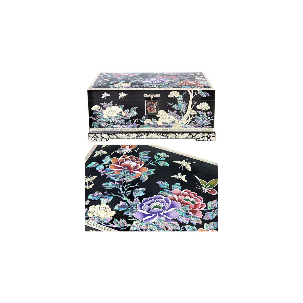Premium Najeonchilgi 2 Tier Birds & Flowers Peony Black Mother of Pearl Jewelry Box Jewelry Box Yedan Wedding Gift Box, 24 cm – detail view 4 [KS-CUT:P0000LZO:a7c8fd046809]