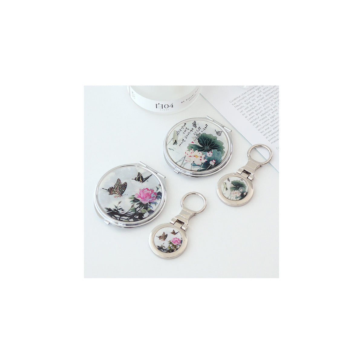 2-Piece Set: Najeon Hand Mirror Keyring Set (Damhwa Butterfly) – detail view 4 [KS-CUT:P0000PWS:52afcf4c5f27]