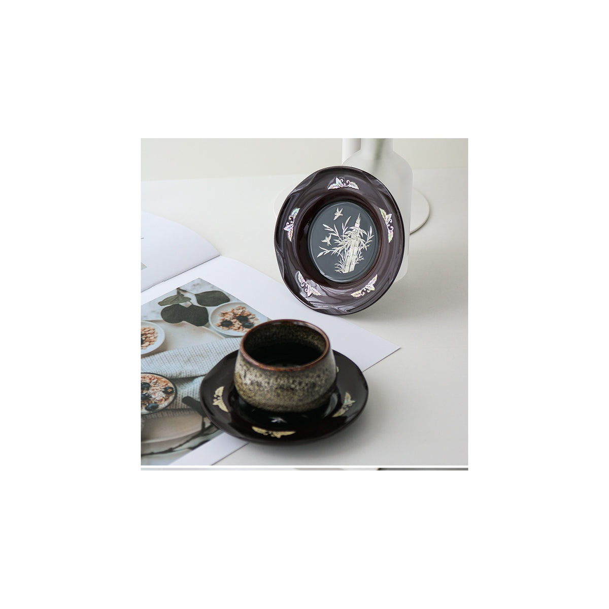 6-Piece Set: Najeonchilgi Arabesque Four Gentlemen Tea Coaster Set (Bamboo) Mother of Pearl Coaster Traditional Coaster (Master Artisan Lee Won-geun) – detail view 4 [KS-CUT:P0000ICF:9d83df2ec39d]