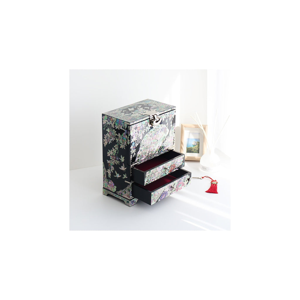 Masterpiece Najeonchilgi Peacock Drawer Mother of Pearl Jewelry Box Black Jewelry Box (Master Artisan Jang Tae-bok) – detail view 4 [KS-CUT:P0000MOG:e34c368ae9f6]