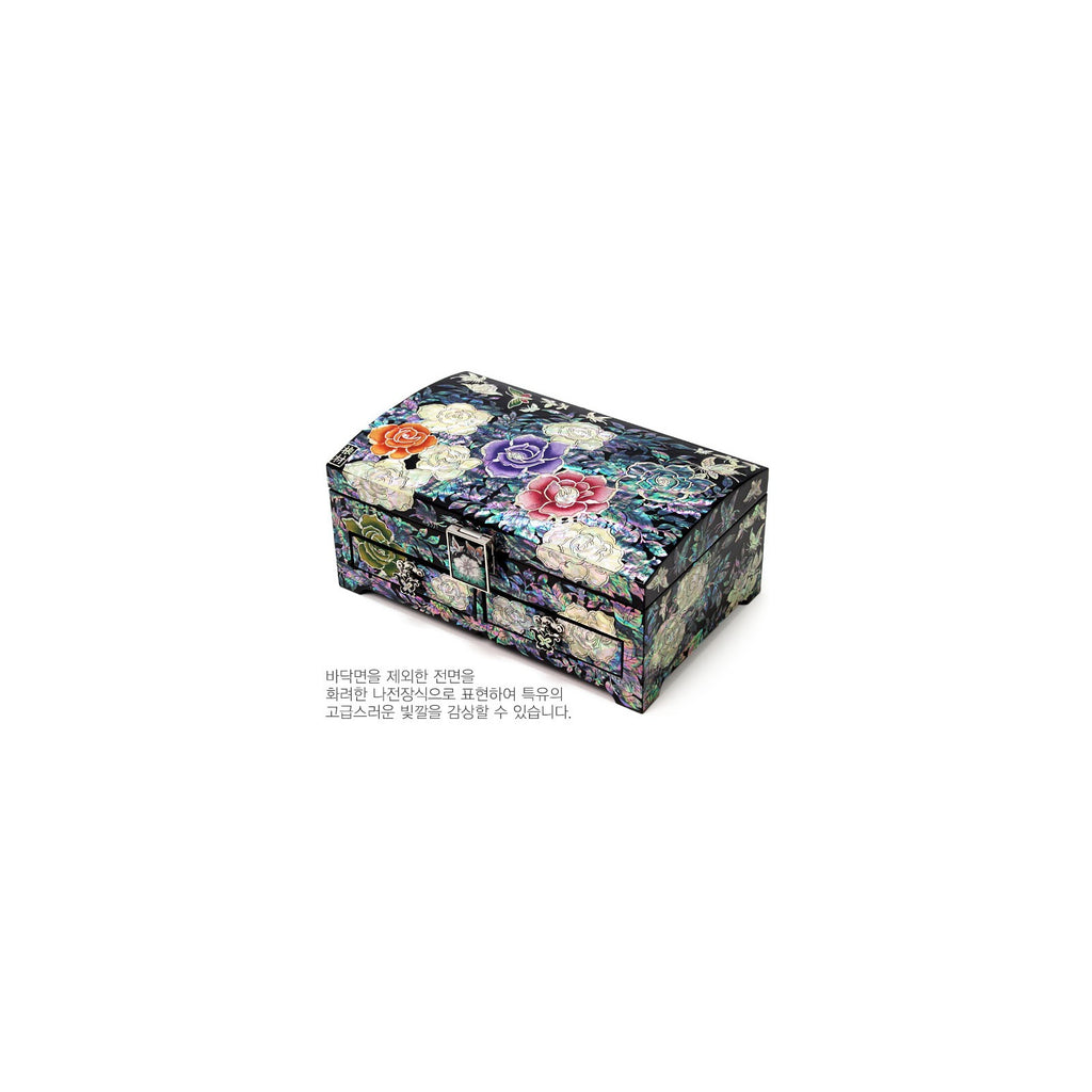 Masterpiece Najeonchilgi Rose Drawer Mother of Pearl Jewelry Box (Black) Jewelry Box, 21 cm (Master Artisan Kim Young-man) – detail view 4 [KS-CUT:P0000MXX:60b36a47fb91]