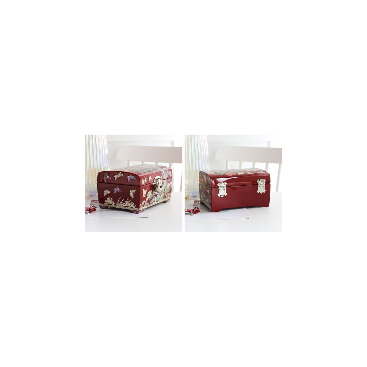 Premium 2 Tier Najeonchilgi Rounded Peony Red Mother of Pearl Jewelry Box Jewelry Box, 18 cm (Master Artisan Jang Tae-bok) – detail view 4 [KS-CUT:P0000LIQ:ddcc084ac526]
