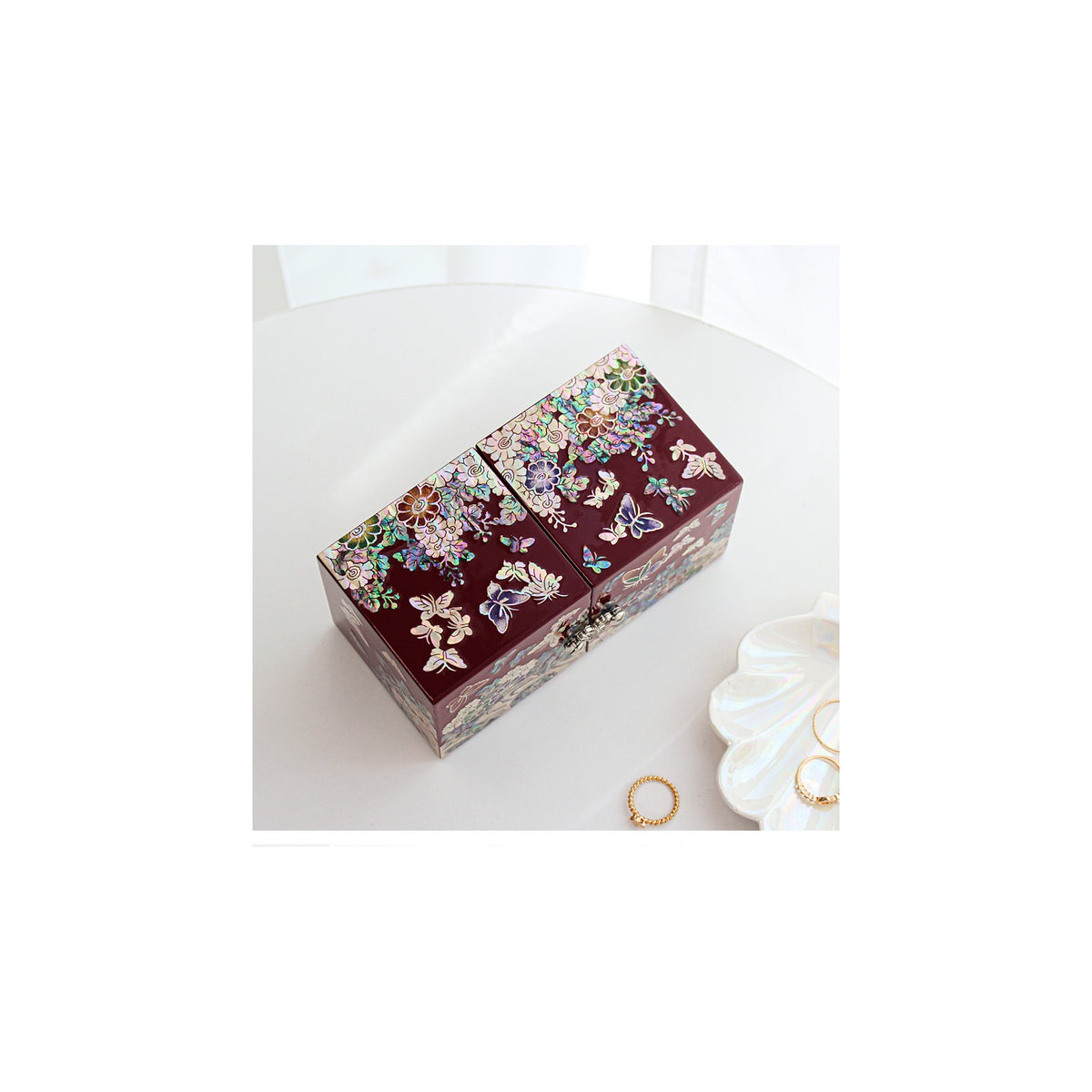 Premium Najeonchilgi Mini Double Lidded Small (Butterfly Chrysanthemum) Secret Mother of Pearl Jewelry Box Jewelry Box – detail view 4 [KS-CUT:P0000HJI:4853c7a5814e]