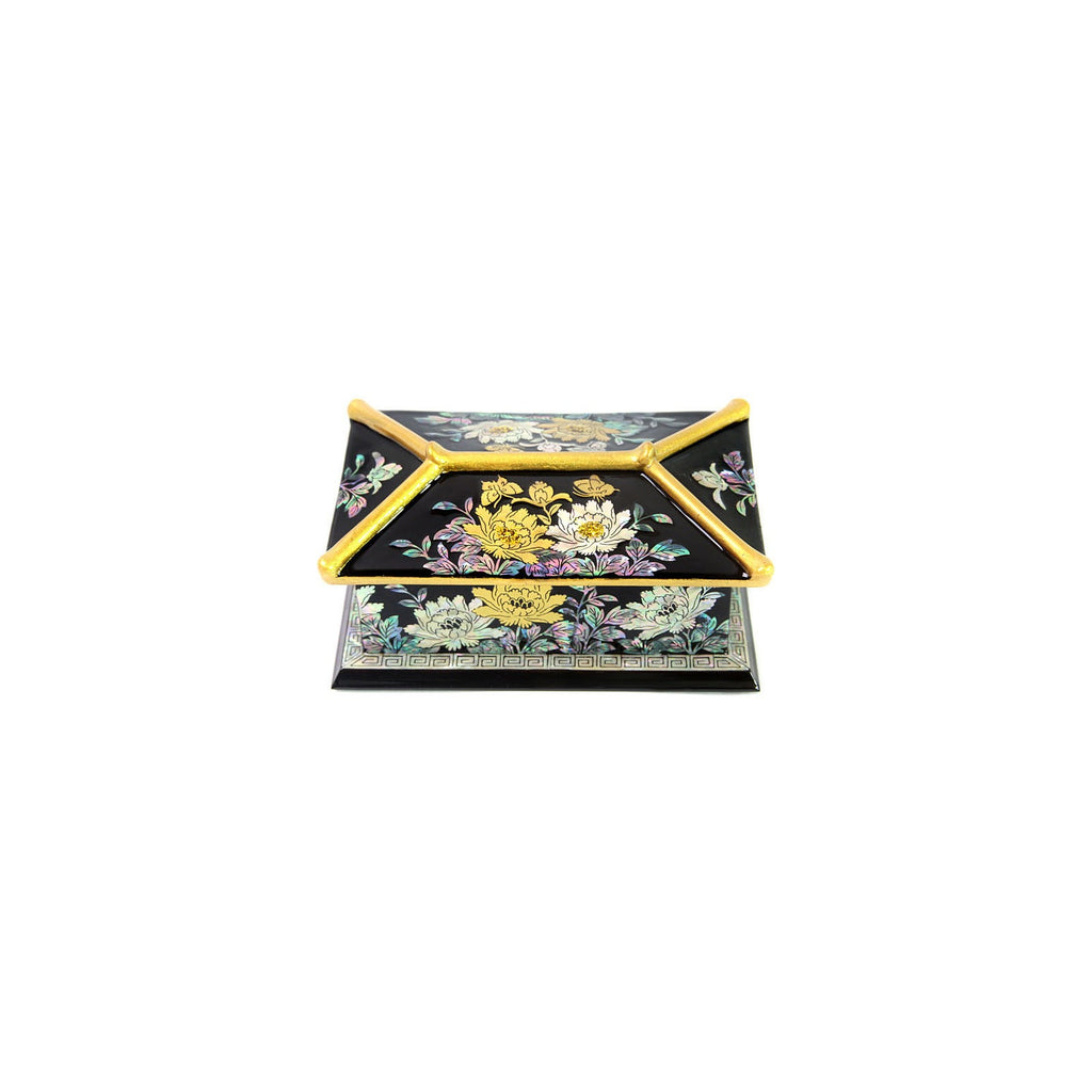Masterpiece Najeon Gold Trimmed Peony Roof Tile Business Card Case Black (Master Artisan Kim Yong-gwan) – detail view 4 [KS-CUT:P0000GTF:226a44c0fc6f]