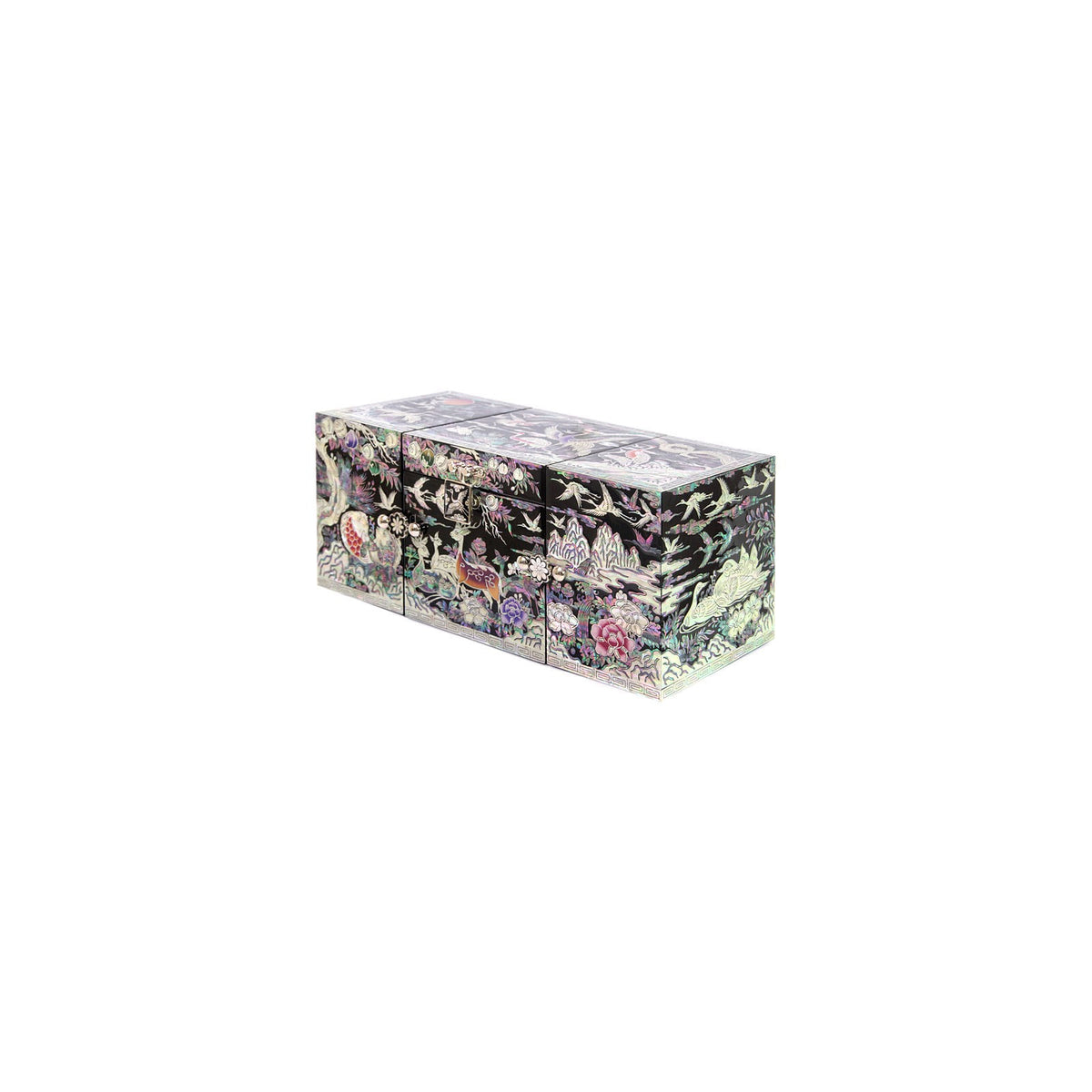 Masterpiece Najeonchilgi Ten Symbols of Longevity Black Double Lidded Secret Mother of Pearl Jewelry Box Jewelry Box (Master Artisan Kim Young-man) – detail view 4 [KS-CUT:P0000HKN:9385f88c7824]