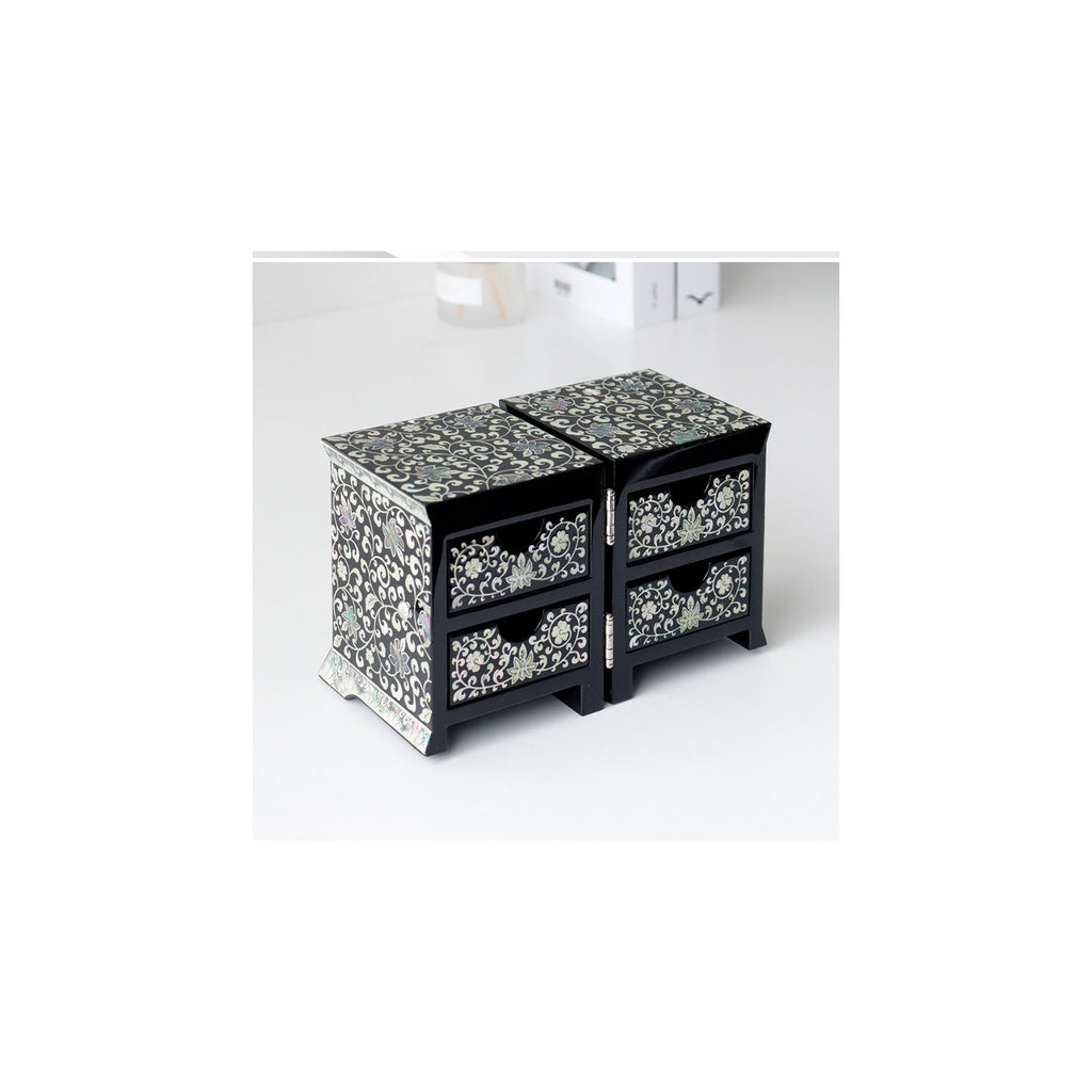 Masterpiece Peony Arabesque Seonbi Scholar Double Lidded Secret Mother of Pearl Jewelry Box Jewelry Box Najeonchilgi (Master Artisan Jang Tae-bok) – detail view 5 [KS-CUT:P0000PMG:c7de85d41992]