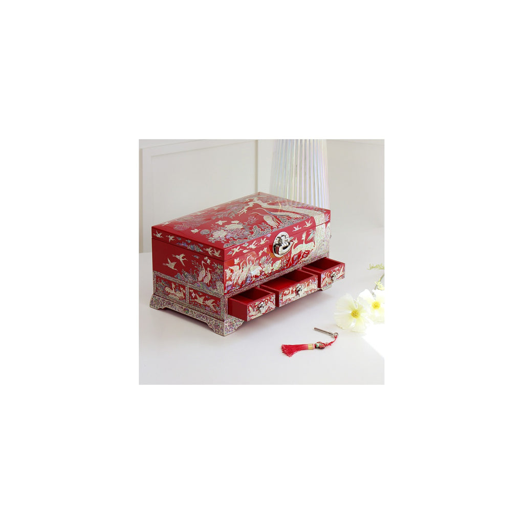 Premium Najeonchilgi Drawer Flower Pine & Crane Saju Jewelry Box Red Jewelry Box Yedan Wedding Gift Box, 32 cm – detail view 5 [KS-CUT:P0000SYX:9897d5918e1d]