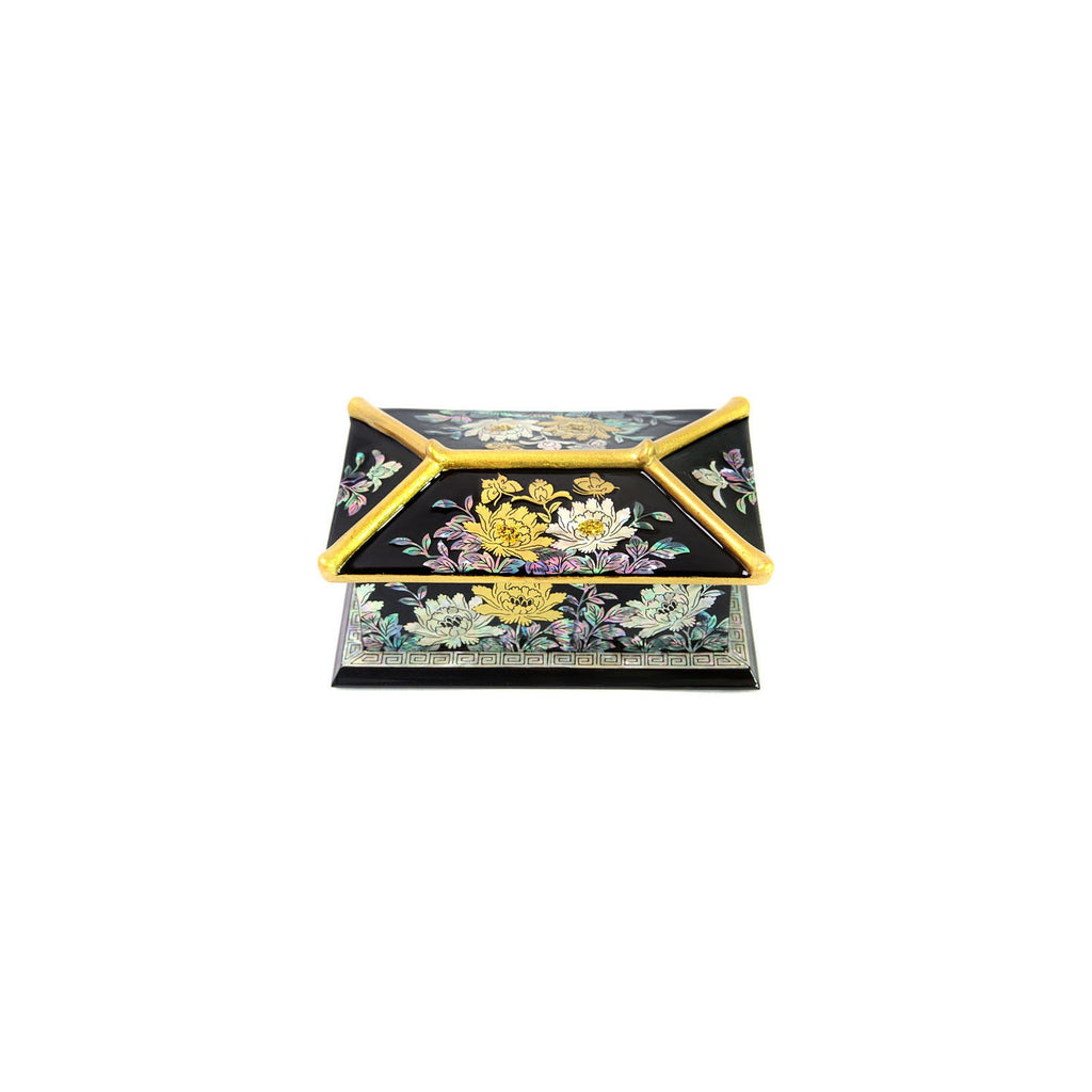 2-Piece Set: Masterpiece Najeon Gold Trimmed Peony Roof Tile Pen Case Black Business Card Case (Master Artisan Kim Yong-gwan) – detail view 5 [KS-CUT:P0000JYQ:e8e082227780]