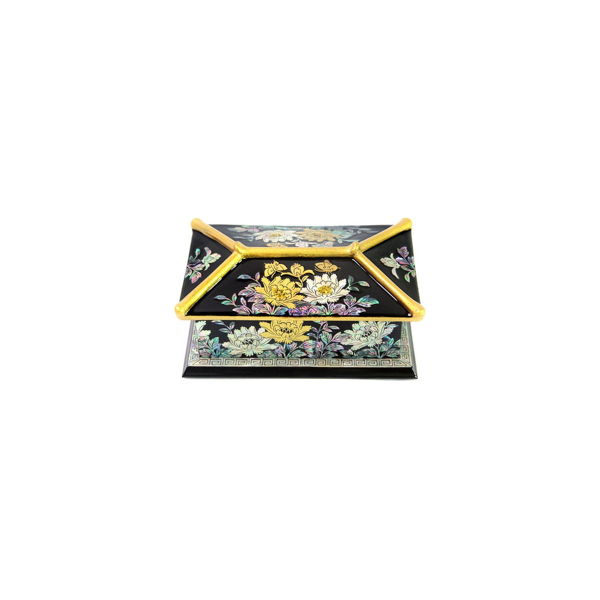 2-Piece Set: Masterpiece Najeon Gold Trimmed Peony Roof Tile Pen Case Black Business Card Case (Master Artisan Kim Yong-gwan) – detail view 5 [KS-CUT:P0000JYQ:e8e082227780]