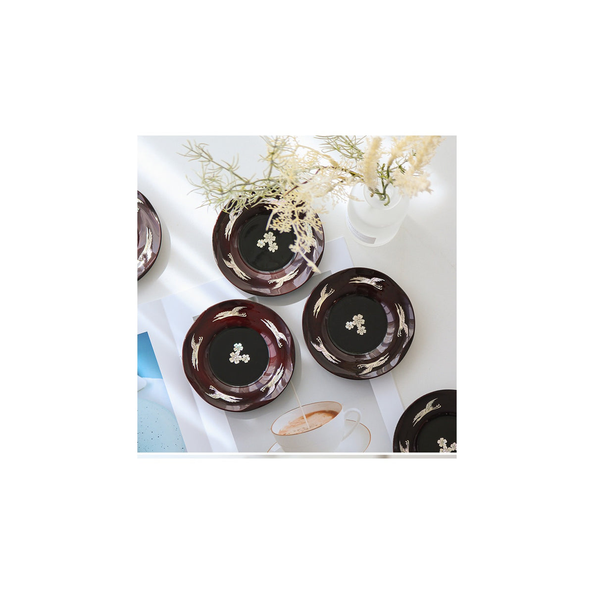 6-Piece Set: Najeonchilgi 5 Crane Tea Coaster Set Mother of Pearl Coaster Traditional Coaster (Master Artisan Lee Won-geun) – detail view 5 [KS-CUT:P0000IBW:e57c3243863b]