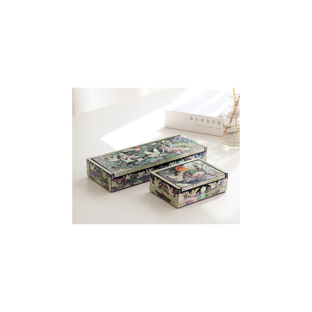 2-Piece Set: Premium Najeon Auto Open Pine & Crane Pen Case Business Card Case (Master Artisan Jang Tae-bok) – detail view 5 [KS-CUT:P0000KGS:c2638b393e0d]