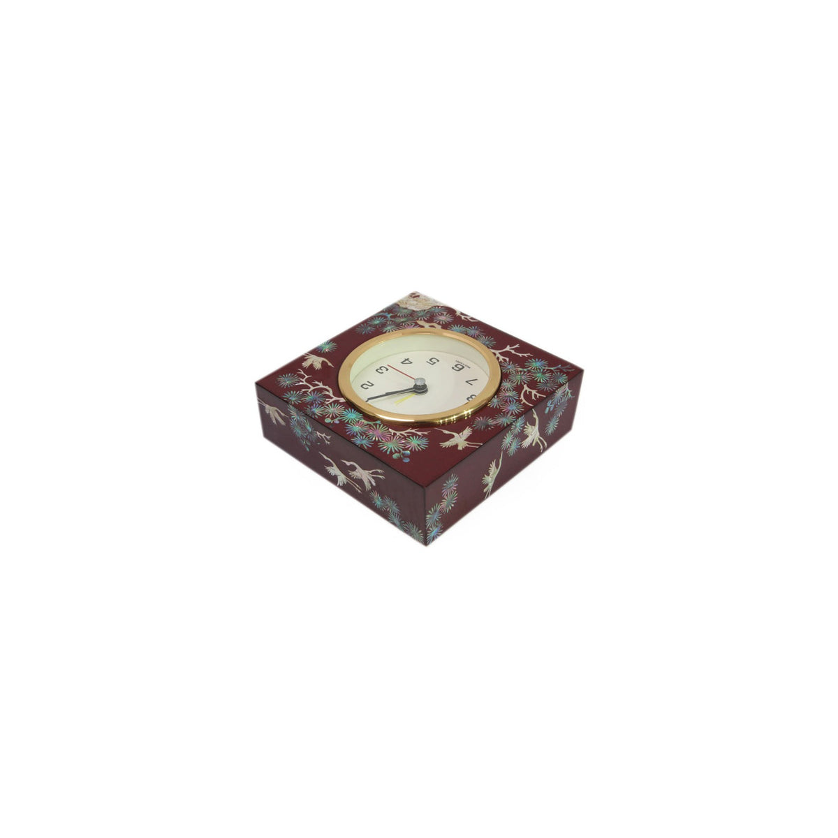 Masterpiece Najeon Square Pine & Crane (Red) Desk Dragon Clock (Master Artisan Jang Tae-bok) – detail view 5 [KS-CUT:P0000ECB:88c66bf39c99]