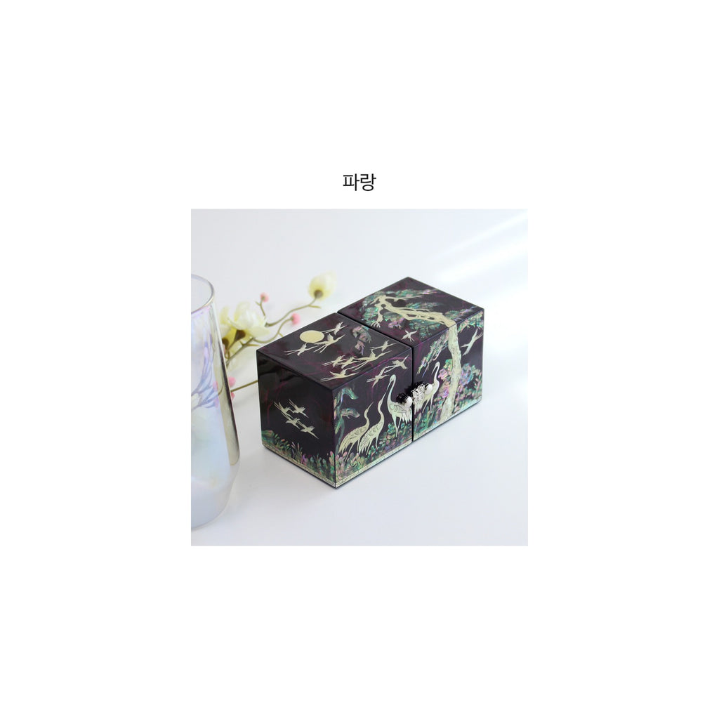 Hanji Mini Mother of Pearl Double Lidded Small (Pine & Crane) Secret Jewelry Box Jewelry Box – detail view 5 [KS-CUT:P0000QNG:38c6c3ede298]
