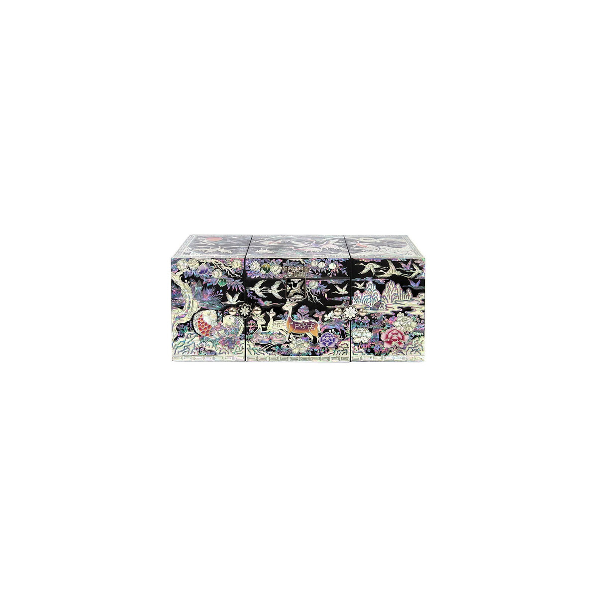 Masterpiece Najeonchilgi Ten Symbols of Longevity Black Double Lidded Secret Mother of Pearl Jewelry Box Jewelry Box (Master Artisan Kim Young-man) – detail view 5 [KS-CUT:P0000HKN:cbd767688704]