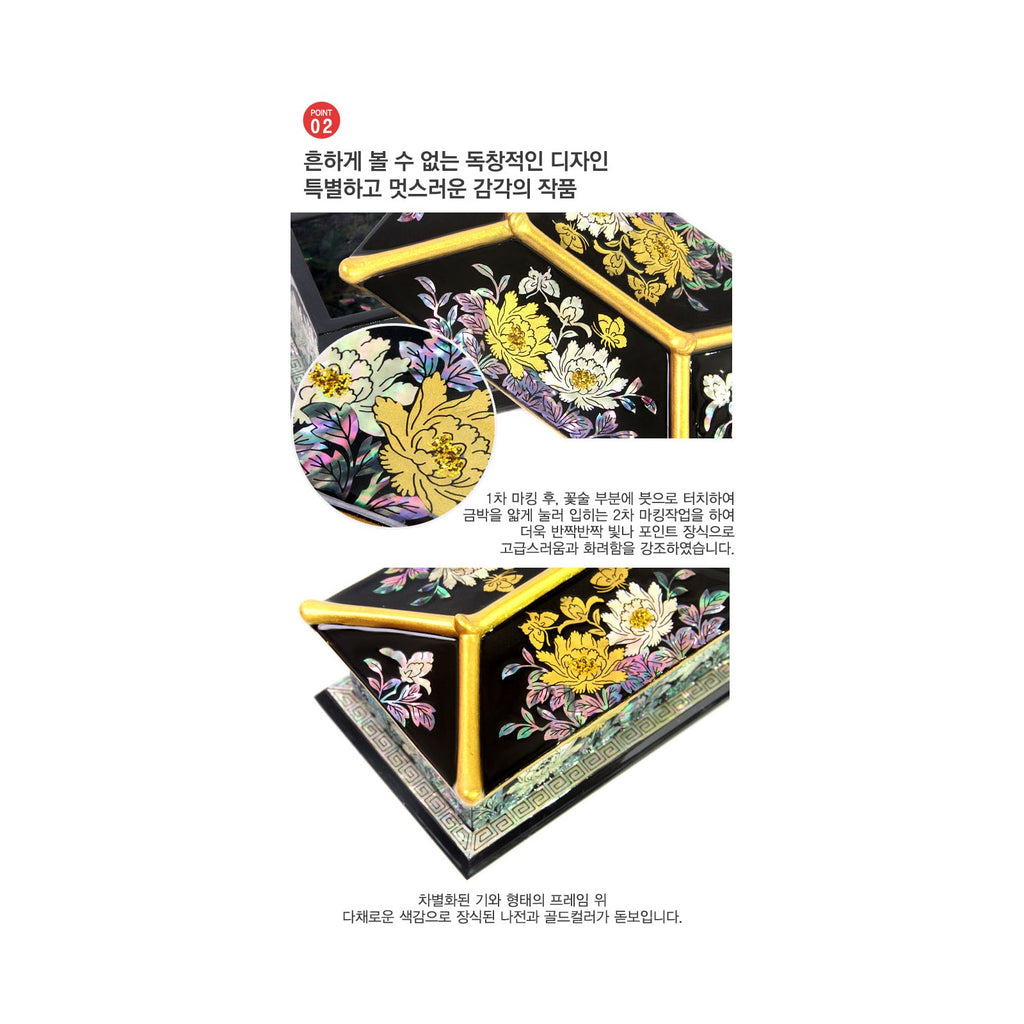 Masterpiece Najeon Gold Trimmed Peony Roof Tile Business Card Case Black (Master Artisan Kim Yong-gwan) – detail view 6 [KS-CUT:P0000GTF:f7b842558053]