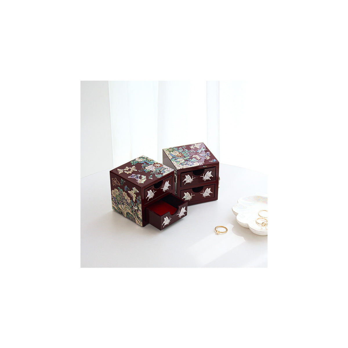 Premium Najeonchilgi Mini Double Lidded Small (Butterfly Chrysanthemum) Secret Mother of Pearl Jewelry Box Jewelry Box – detail view 6 [KS-CUT:P0000HJI:a7ec67e57069]