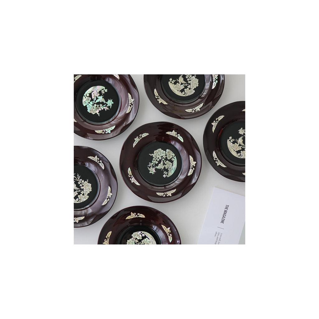 6-Piece Set: Najeonchilgi Arabesque Four Gentlemen Tea Coaster Set (Plum Blossom) Mother of Pearl Coaster Traditional Coaster (Master Artisan Lee Won-geun) – detail view 6 [KS-CUT:P0000ICA:8da8dc884764]