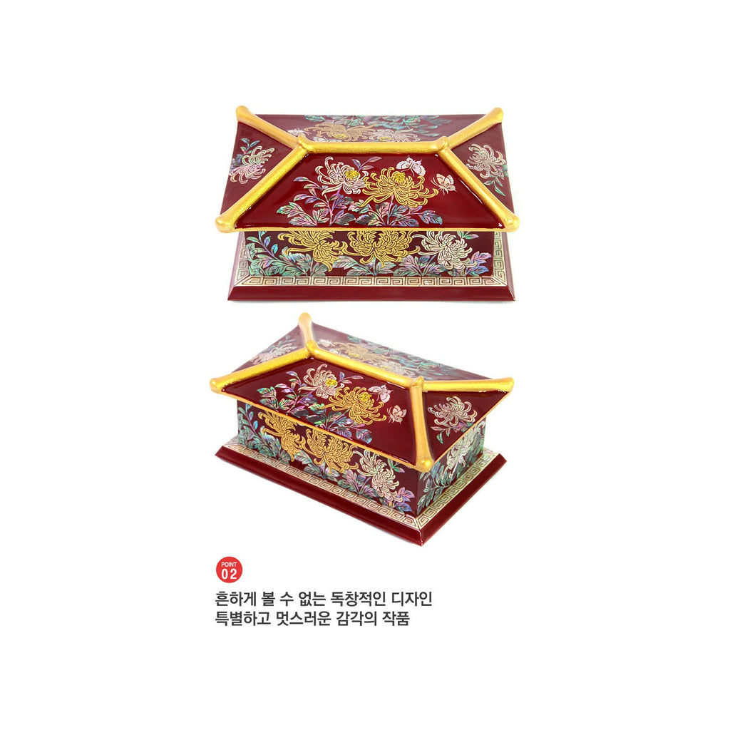 2-Piece Set: Masterpiece Najeon Gold Trimmed Chrysanthemum Roof Tile Pen Case Red Business Card Case (Master Artisan Kim Yong-gwan) – detail view 6 [KS-CUT:P0000GTH:5fb5dcf99583]