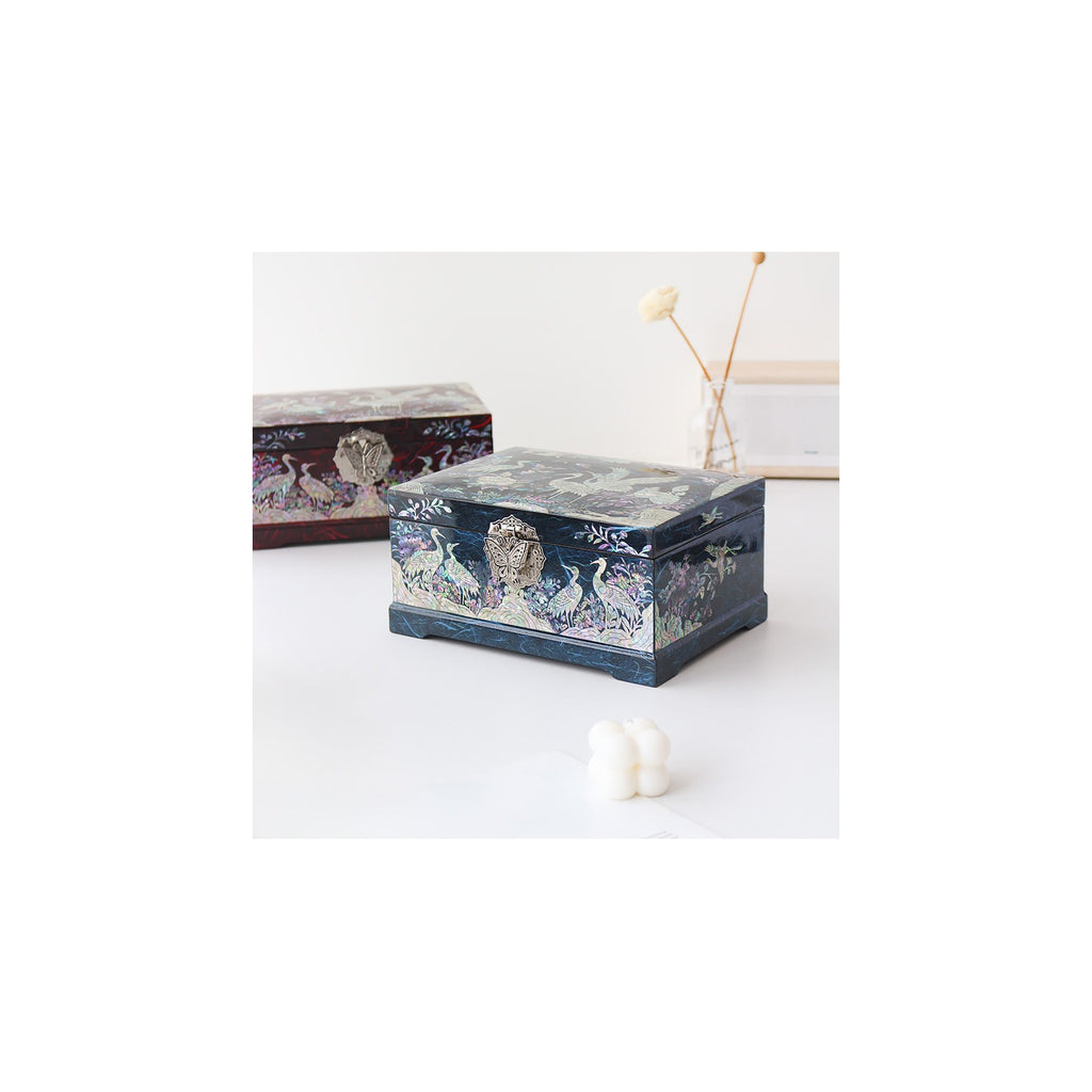 Najeonchilgi Hanji Flower Pine & Crane 2 Tier Mother of Pearl Jewelry Box Jewelry Box, 21 cm – detail view 6 [KS-CUT:P0000MAD:b782334aea4d]