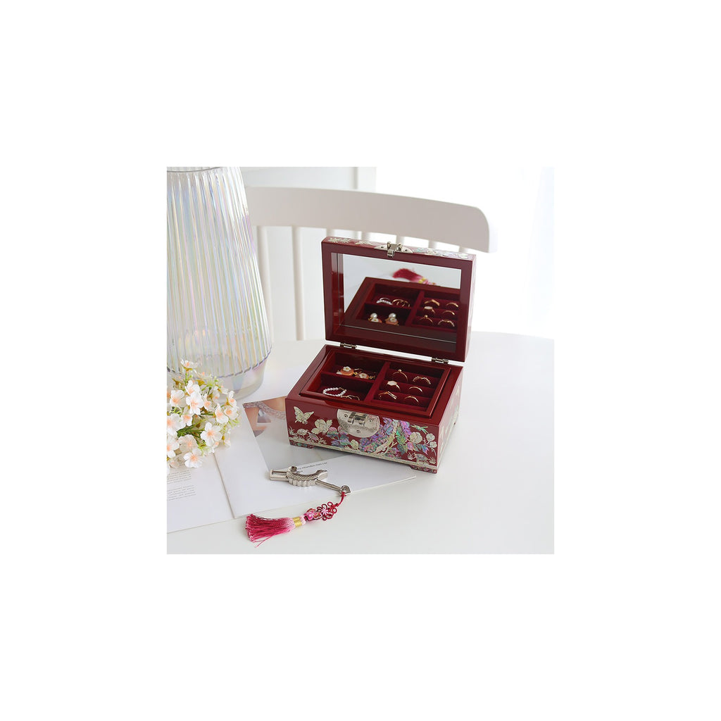 Premium 2 Tier Najeonchilgi Rounded Peony Red Mother of Pearl Jewelry Box Jewelry Box, 18 cm (Master Artisan Jang Tae-bok) – detail view 6 [KS-CUT:P0000LIQ:74ff551a6121]