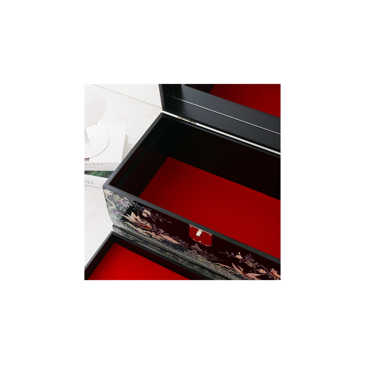 Masterpiece Najeon Bridal Painted Peony of Wealth Bongchae Wedding Box (Black) – detail view 6 [KS-CUT:P0000MPC:b6493b5ef6e7]