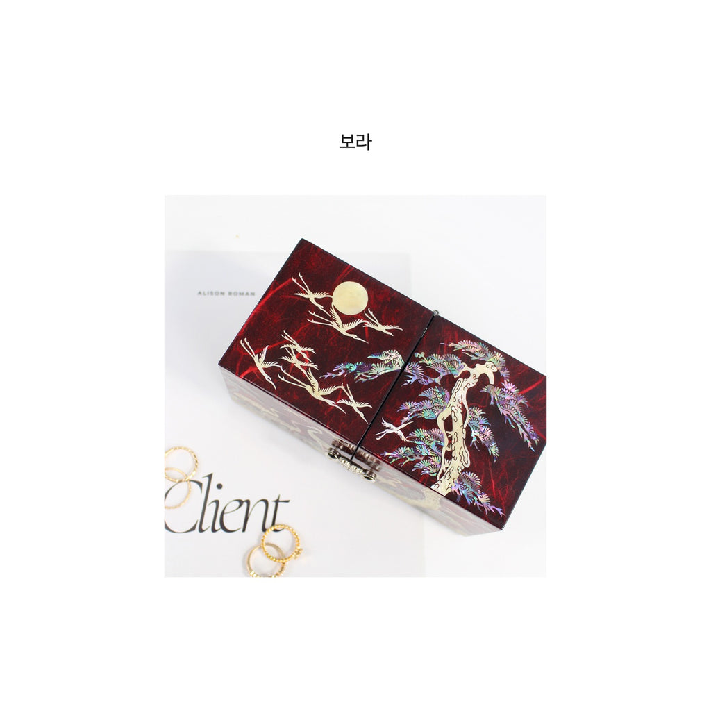 Hanji Mini Mother of Pearl Double Lidded Small (Pine & Crane) Secret Jewelry Box Jewelry Box – detail view 6 [KS-CUT:P0000QNG:991e529ed693]