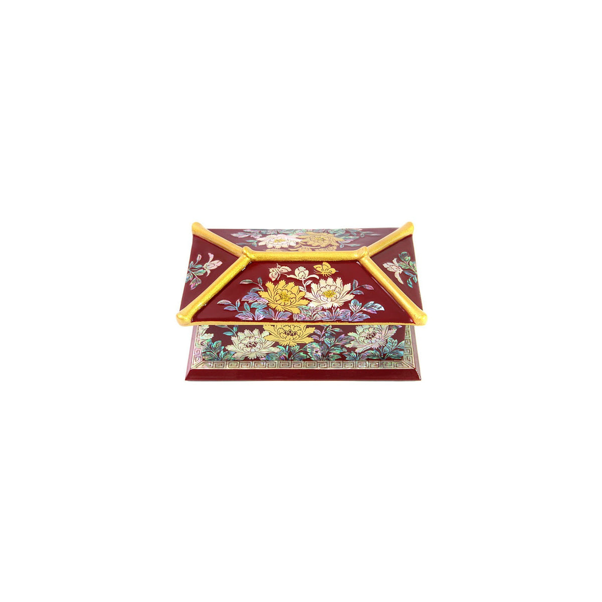 2-Piece Set: Masterpiece Najeon Gold Trimmed Peony Roof Tile Pen Case Red Business Card Case (Master Artisan Kim Yong-gwan) – detail view 6 [KS-CUT:P0000JYP:3d16057a4d5b]