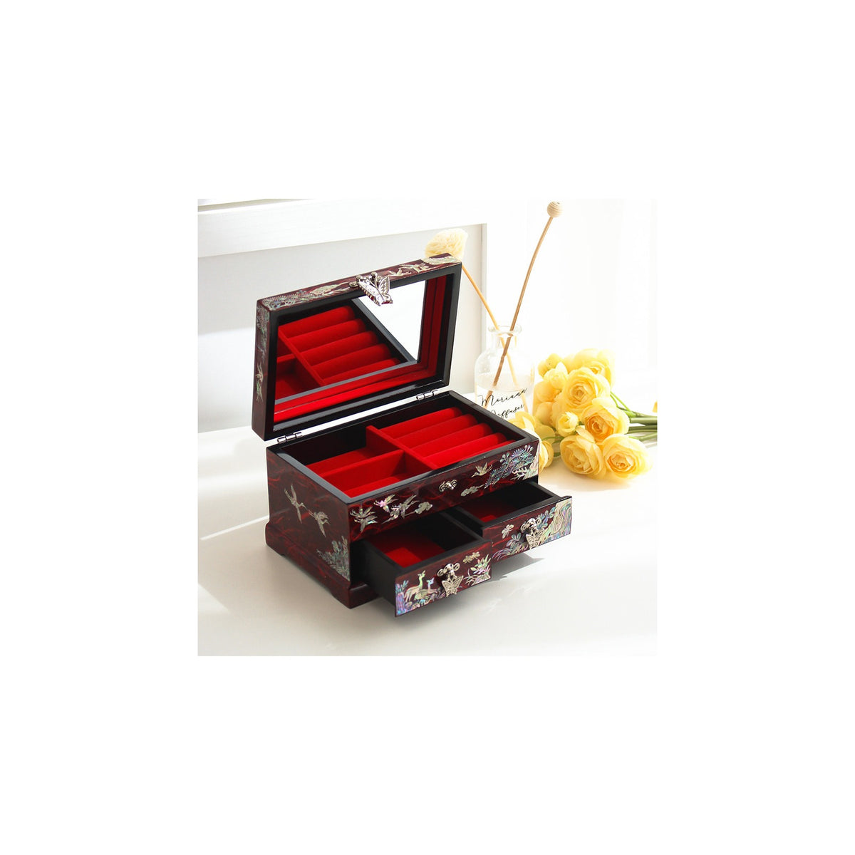 Najeonchilgi 1 Tier Hanji Pine & Crane 2 Drawer Mother of Pearl Jewelry Box Jewelry Box – detail view 7 [KS-CUT:P0000TRF:f4a7da73b5ad]