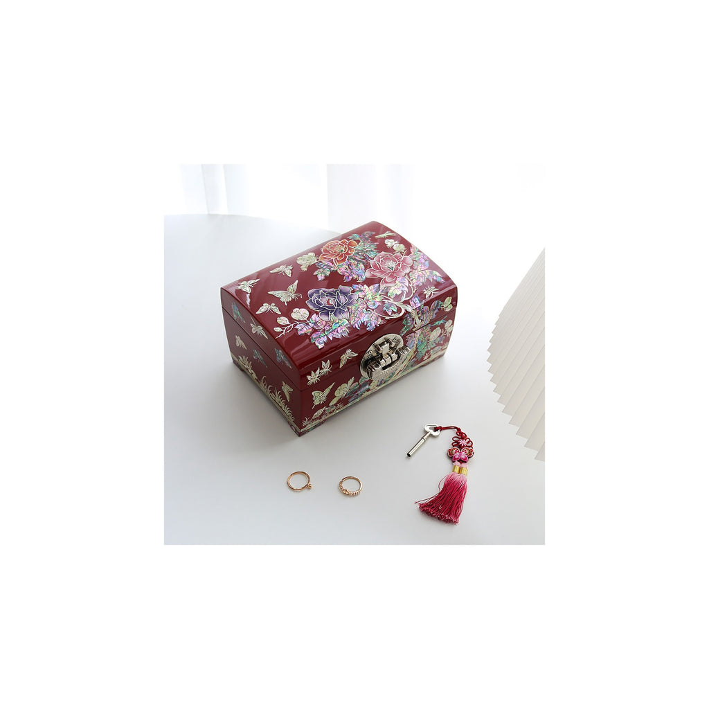 Premium 2 Tier Najeonchilgi Rounded Peony Red Mother of Pearl Jewelry Box Jewelry Box, 18 cm (Master Artisan Jang Tae-bok) – detail view 7 [KS-CUT:P0000LIQ:4c111dcb82aa]