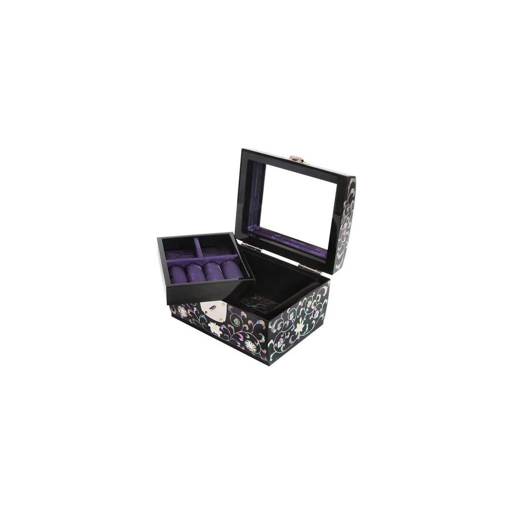 Najeonchilgi Black Lacquer Peony Arabesque 2 Tier Mother of Pearl Jewelry Box Jewelry Box, 16 cm (Master Artisan Jang Tae-bok) – detail view 7 [KS-CUT:P0000MGN:ac517ed82871]