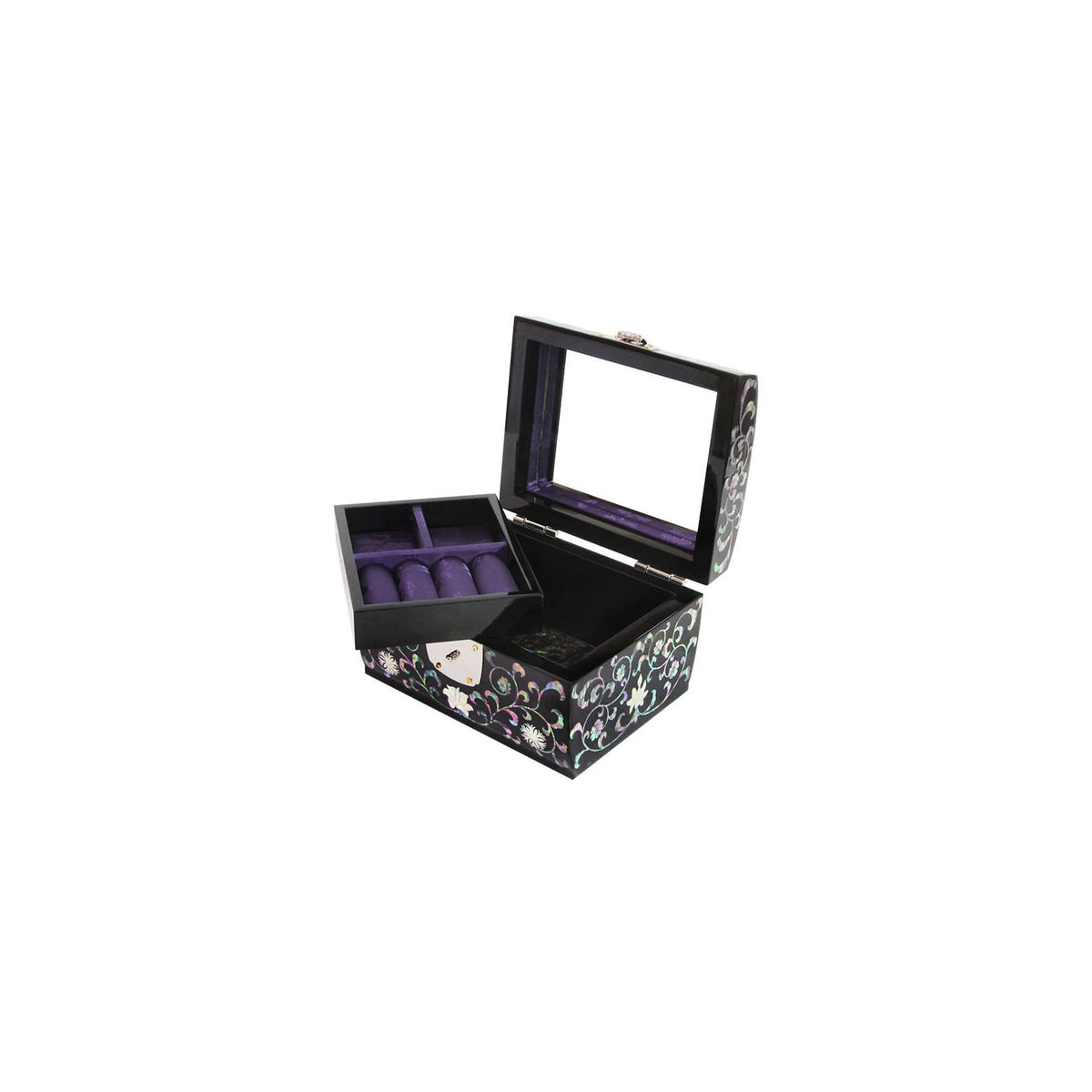 Najeonchilgi Black Lacquer Peony Arabesque 2 Tier Mother of Pearl Jewelry Box Jewelry Box, 16 cm (Master Artisan Jang Tae-bok) – detail view 7 [KS-CUT:P0000MGN:ac517ed82871]