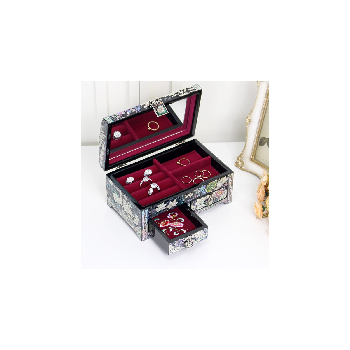Masterpiece Najeonchilgi New Pine & Crane 1 Tier Drawer Mother of Pearl Jewelry Box Jewelry Box, 18 cm (Master Artisan Kim Young-man) – detail view 7 [KS-CUT:P0000QEC:2030bfb346d3]