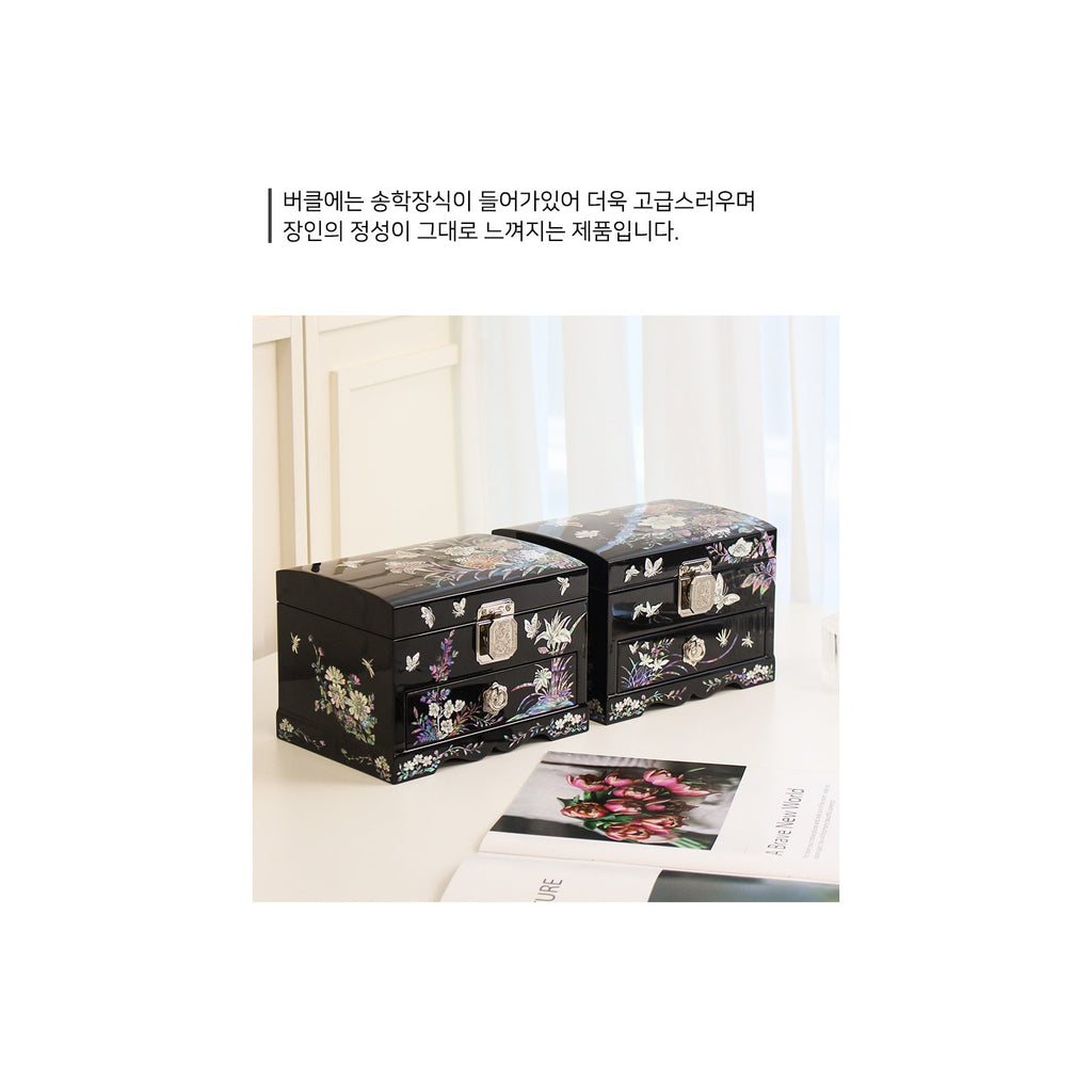 Najeonchilgi 1 Tier Drawer Vanity Mirror Mother of Pearl Jewelry Box (Ottchil Lacquer Painted Peony) Jewelry Box (Master Artisan Hong Seok-pyo) – detail view 7 [KS-CUT:P0000BJA:f81458e62016]