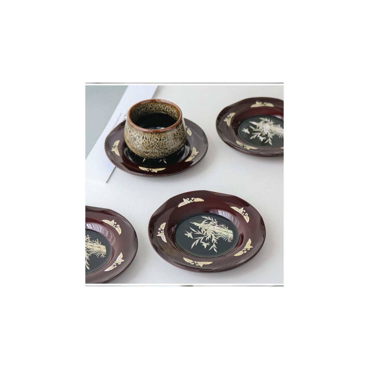 6-Piece Set: Najeonchilgi Arabesque Four Gentlemen Tea Coaster Set (Bamboo) Mother of Pearl Coaster Traditional Coaster (Master Artisan Lee Won-geun) – detail view 7 [KS-CUT:P0000ICF:c08a73b49471]
