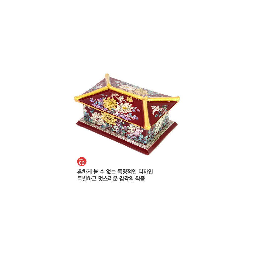 2-Piece Set: Masterpiece Najeon Gold Trimmed Peony Roof Tile Pen Case Red Business Card Case (Master Artisan Kim Yong-gwan) – detail view 7 [KS-CUT:P0000JYP:059b28855c83]