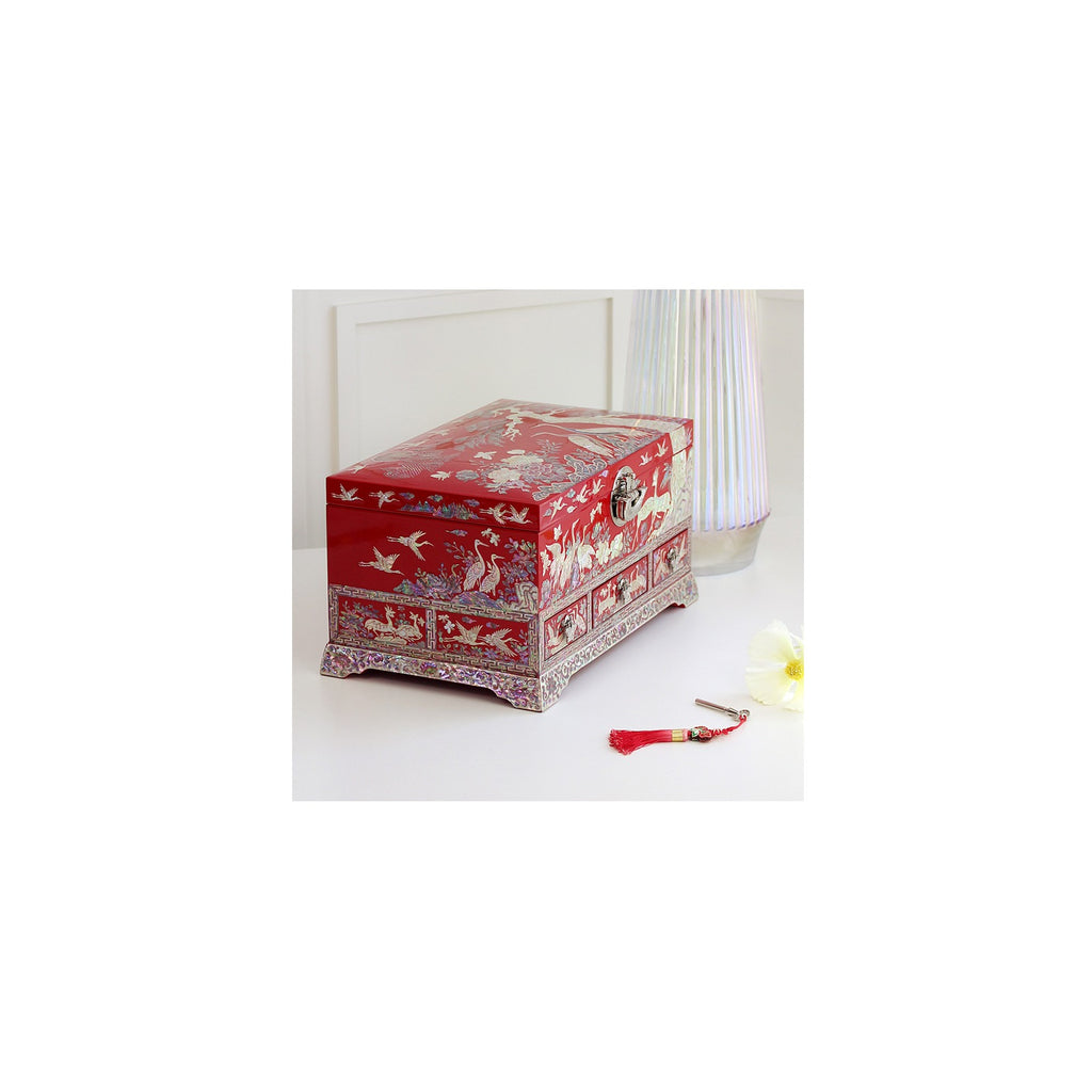 Premium Najeonchilgi Drawer Flower Pine & Crane Saju Jewelry Box Red Jewelry Box Yedan Wedding Gift Box, 32 cm – detail view 7 [KS-CUT:P0000SYX:123a6fecf989]
